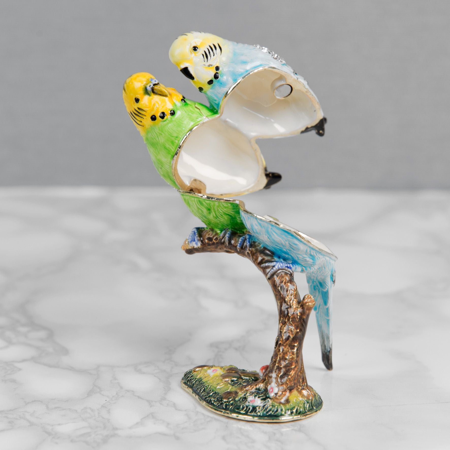 Treasured Trinkets - 2 Budgerigars on Branch