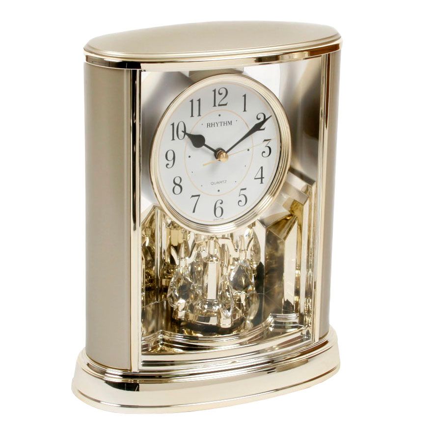 Rhythm Cont Mantel Clock 2 Tone Oval with Rotating Pendulum