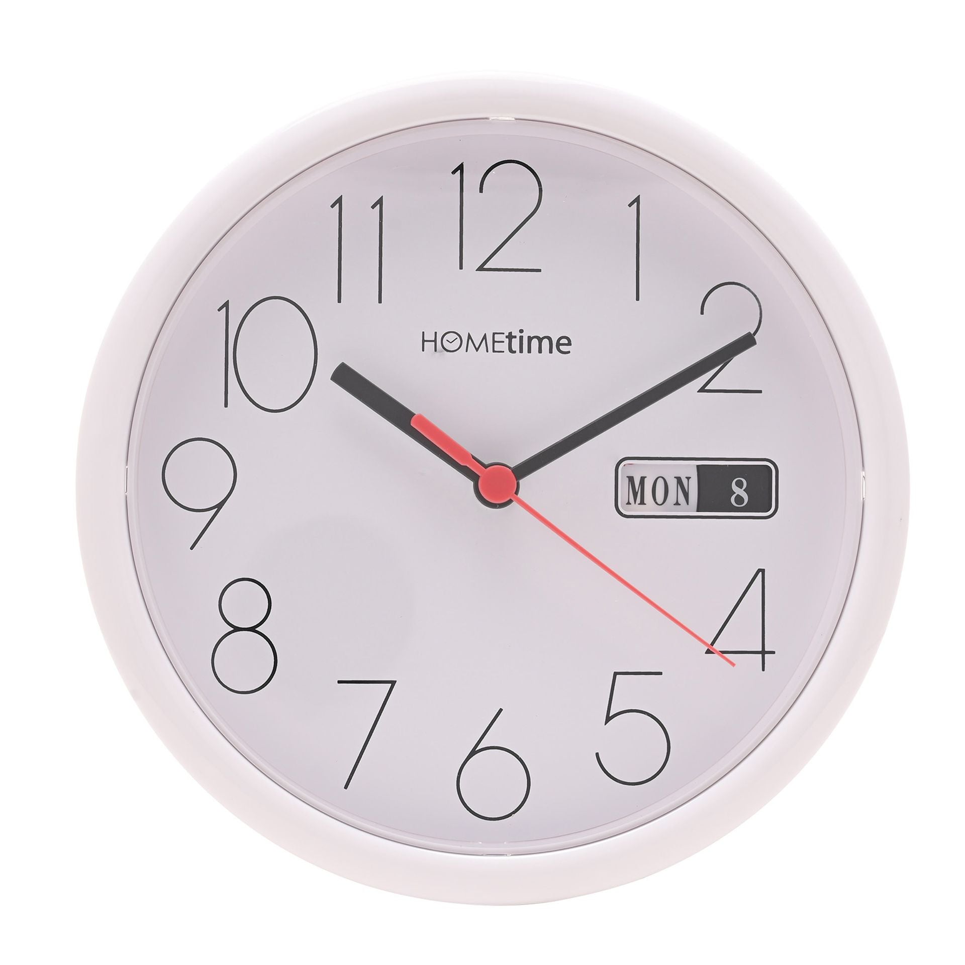 Hometime Day/Date Wall Clk-White Case/White Dial 8.5"Rnd +B