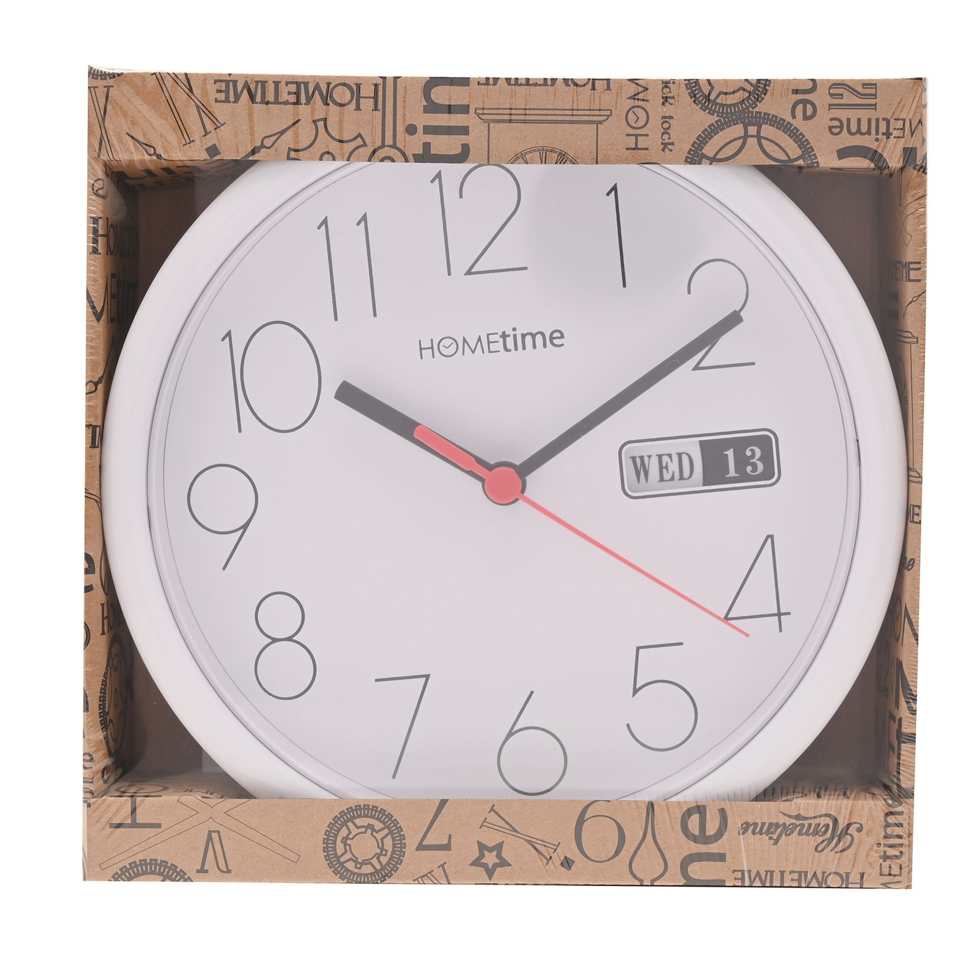 Hometime Day/Date Wall Clk-White Case/White Dial 8.5"Rnd +B