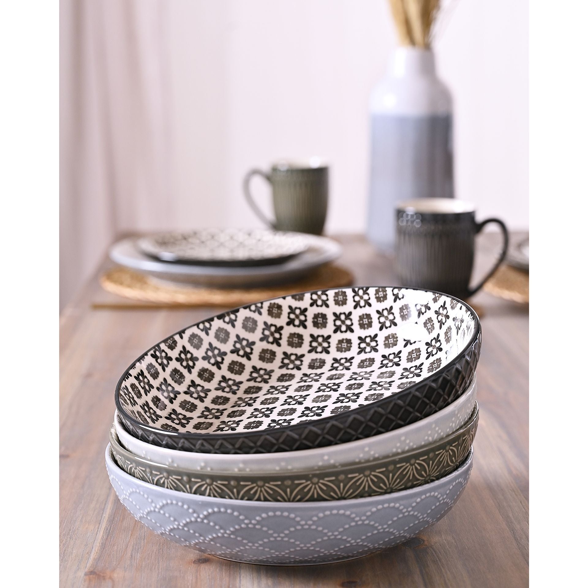 Set of 4 Tile Pattern Pasta Bowls