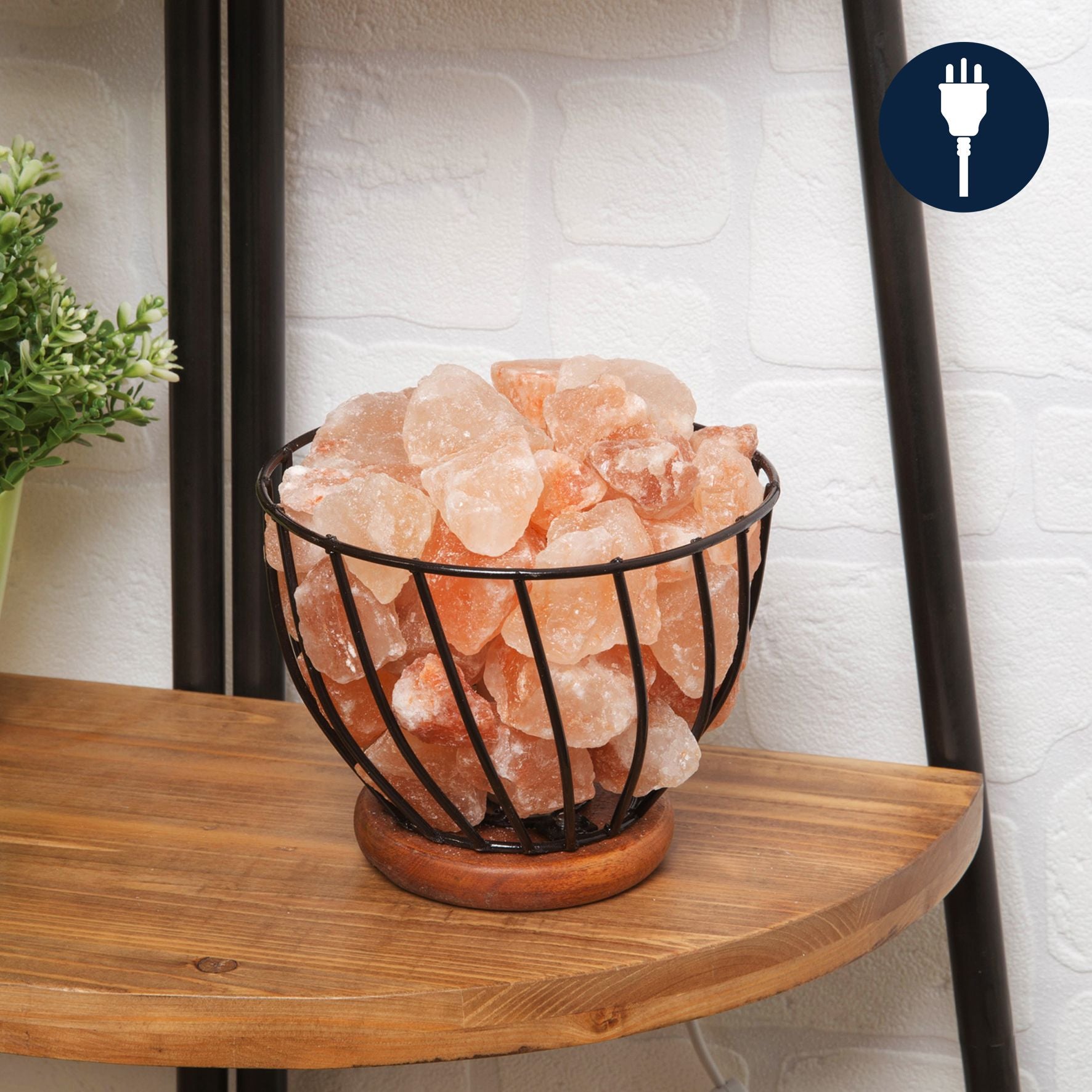 Himalayan Rock Salt Metal Basket Lamp
