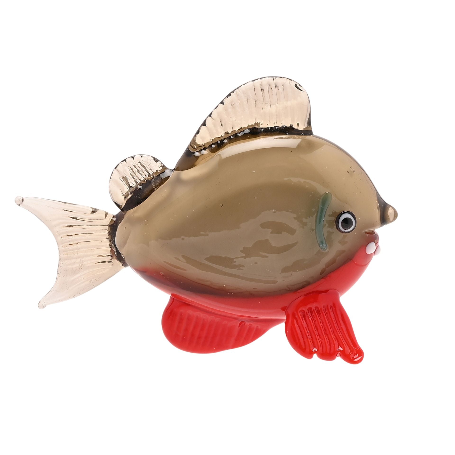 Objets d'art Miniature Glass Figurine - Grey & Orange Fish