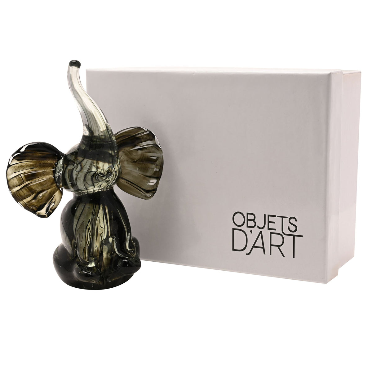 Objets D'art Glass Figurine - Trumpet Elephant