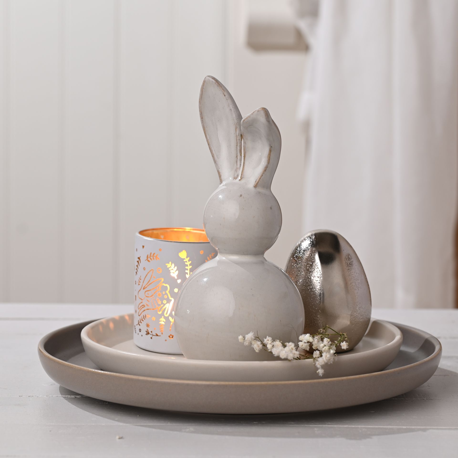 Eggs-traordinary Gifting Grey Ceramic Bunny Decoration 19cm