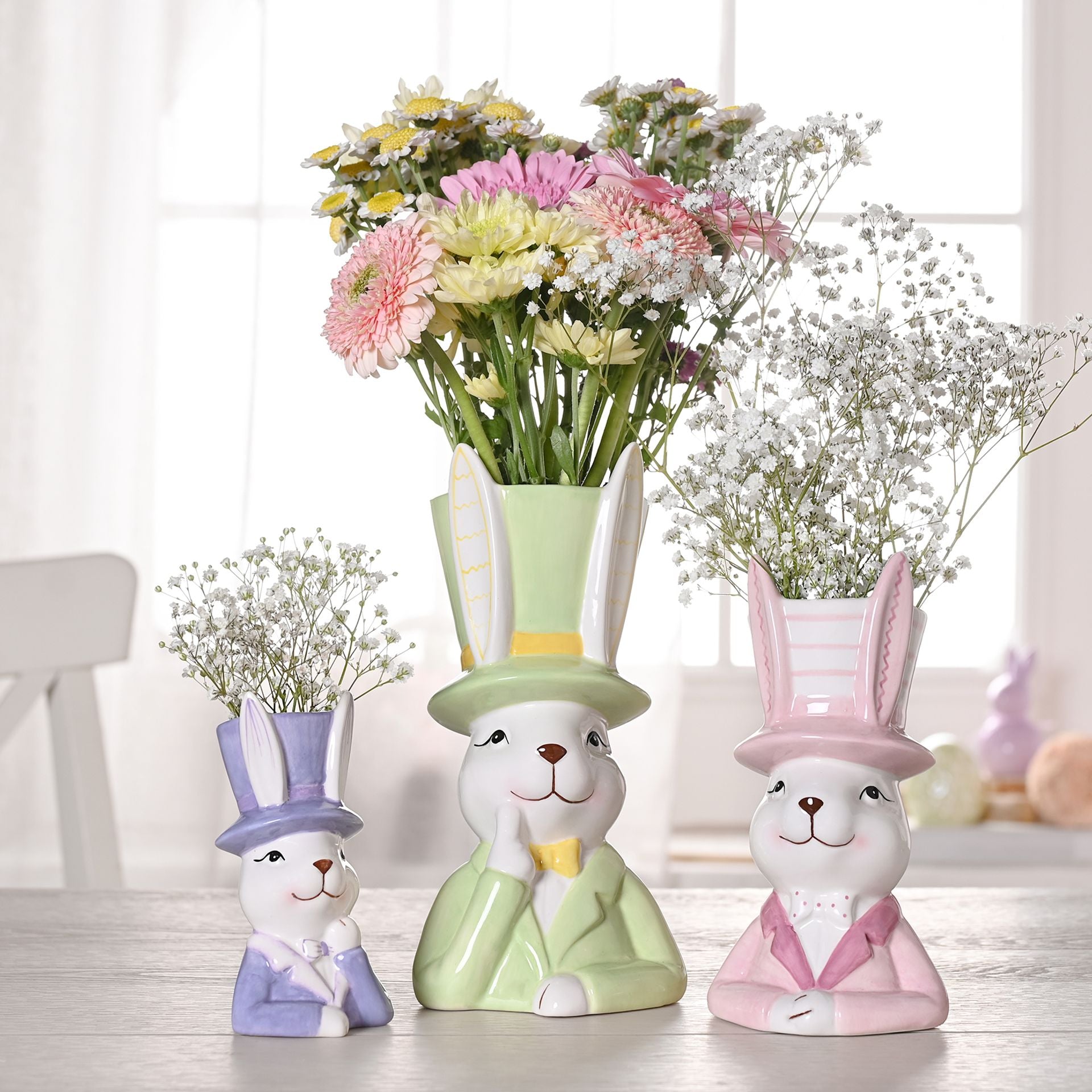 Eggs-traordinary Gifting Company Bunny in Top Hat Pink Planter - Medium