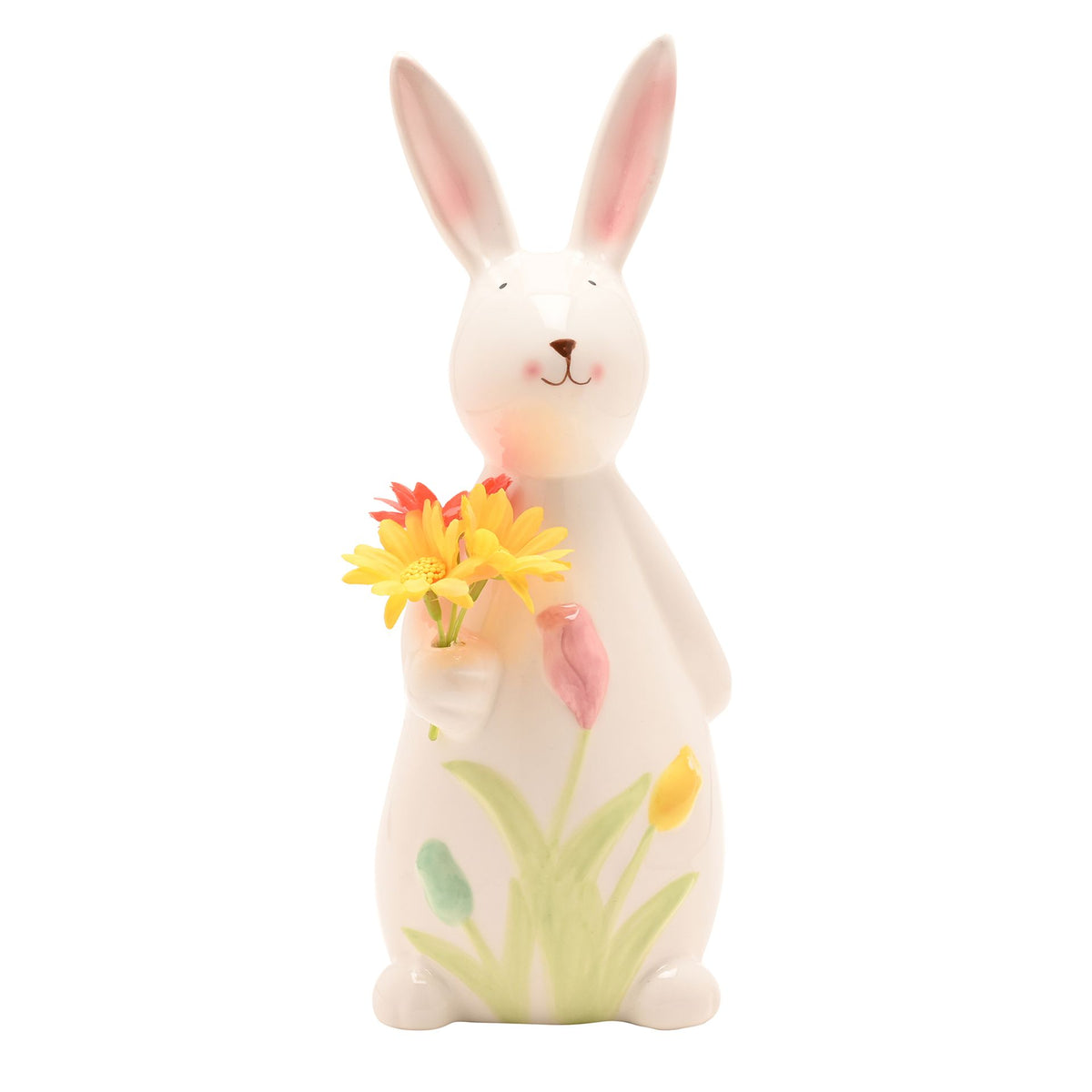 The Eggs-traordinary Gifting Co Ceramic Bunny Holding Flowers- 24cm