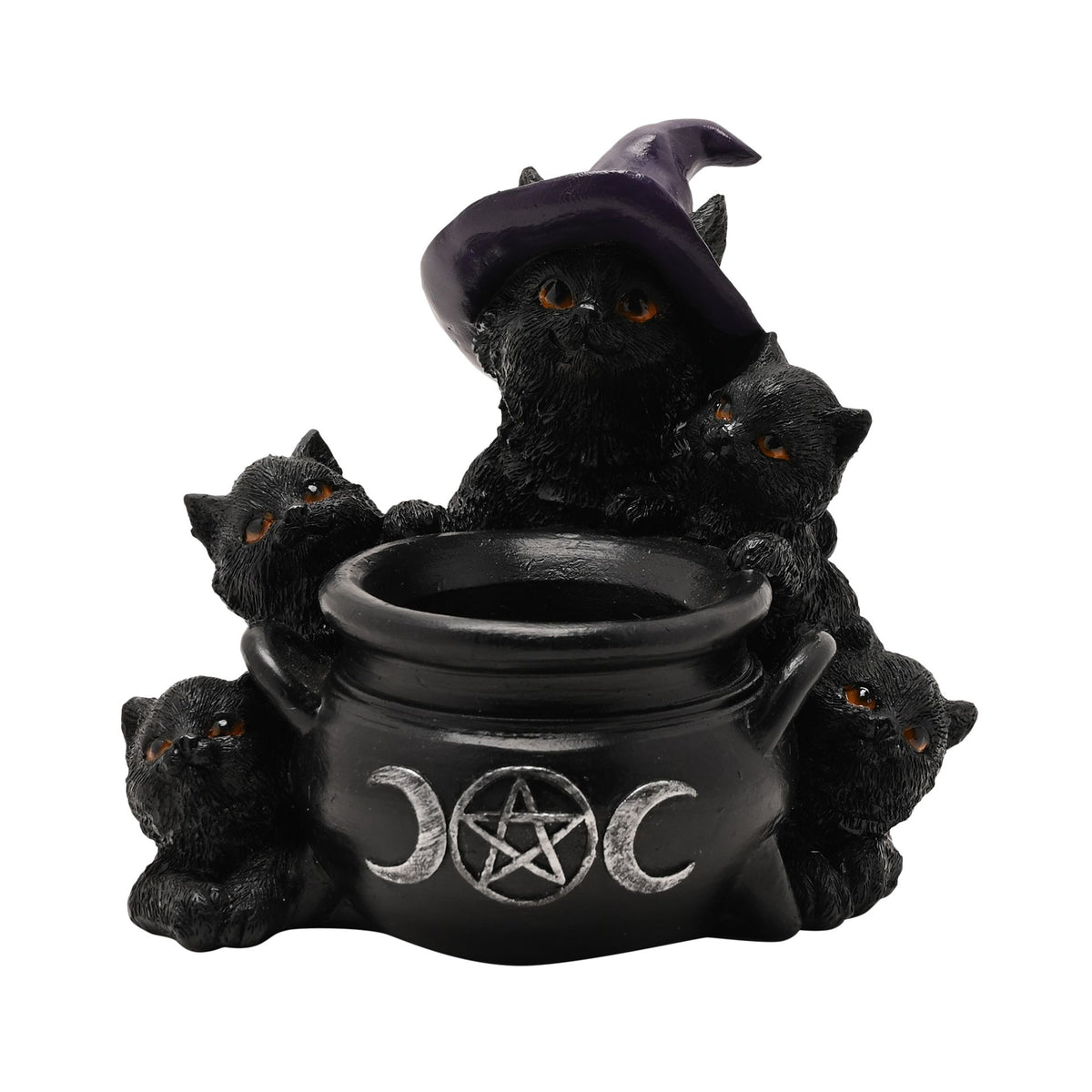 Mystic Legends Black Cats and Cauldron Tealight Holder