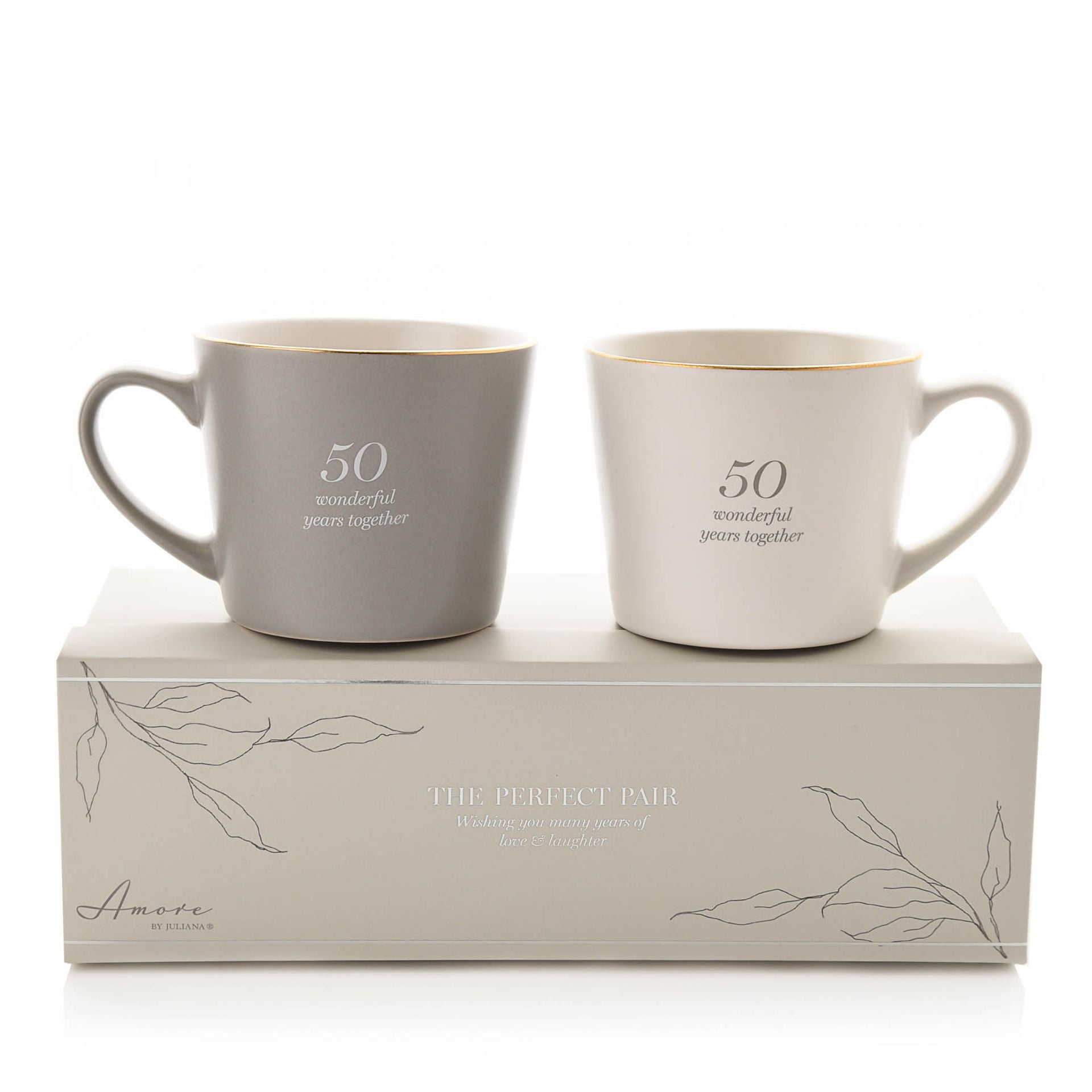 50 white coffee mugs Amore Set of 2 Grey & White Mugs