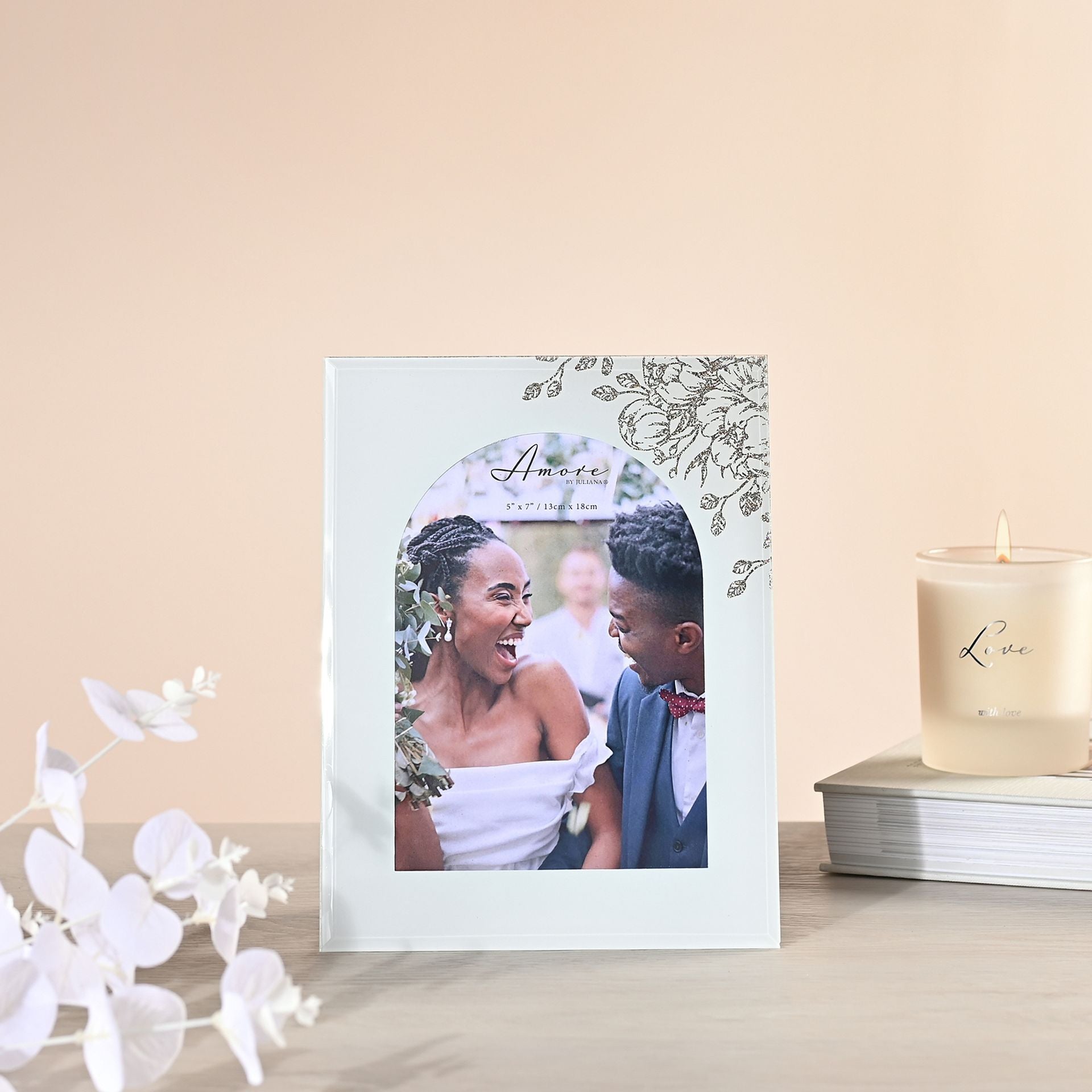 Amore White Floral Glass Arch Photo Frame 5" x 7"