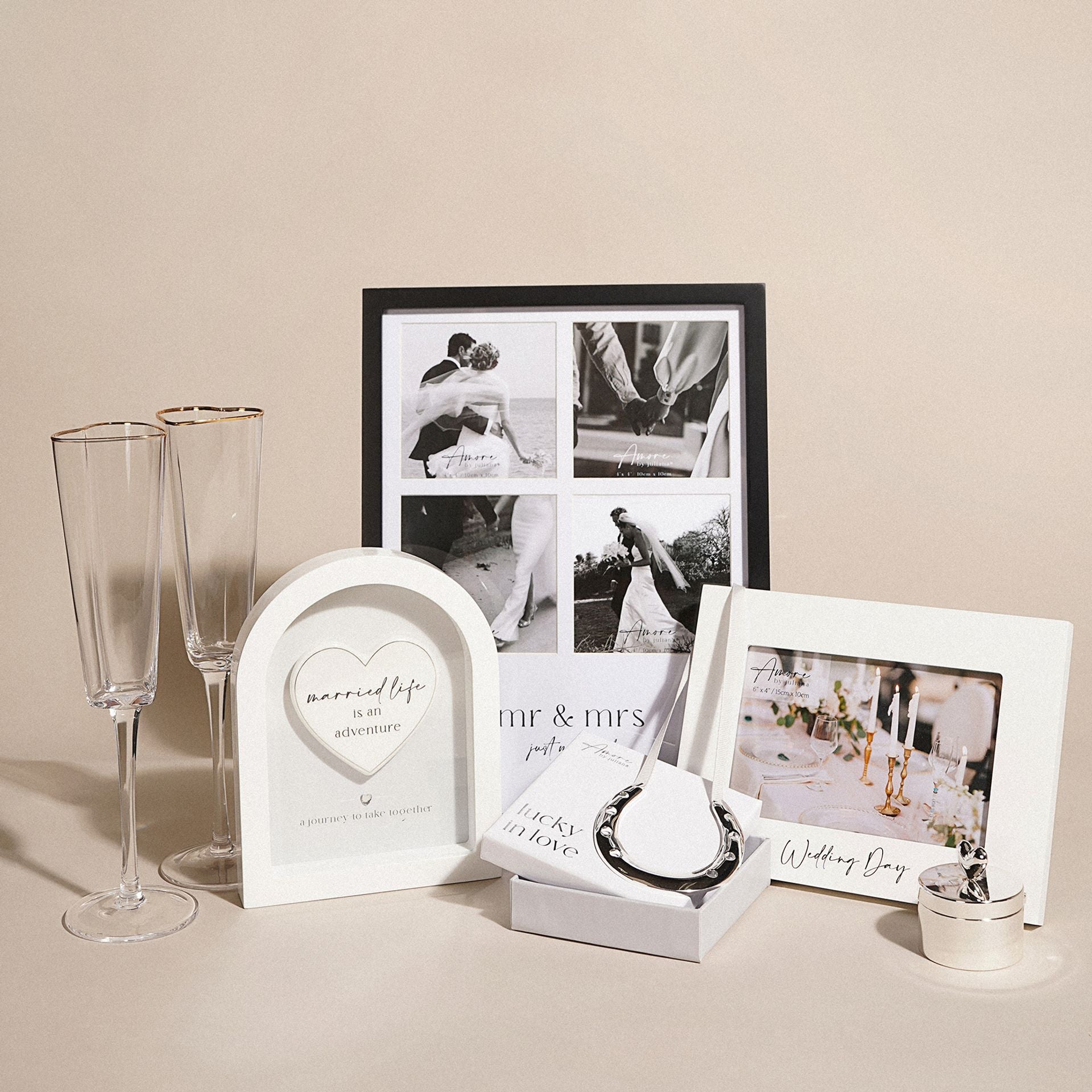Amore Black Multi Aperture Photo Frame - Mr & Mrs