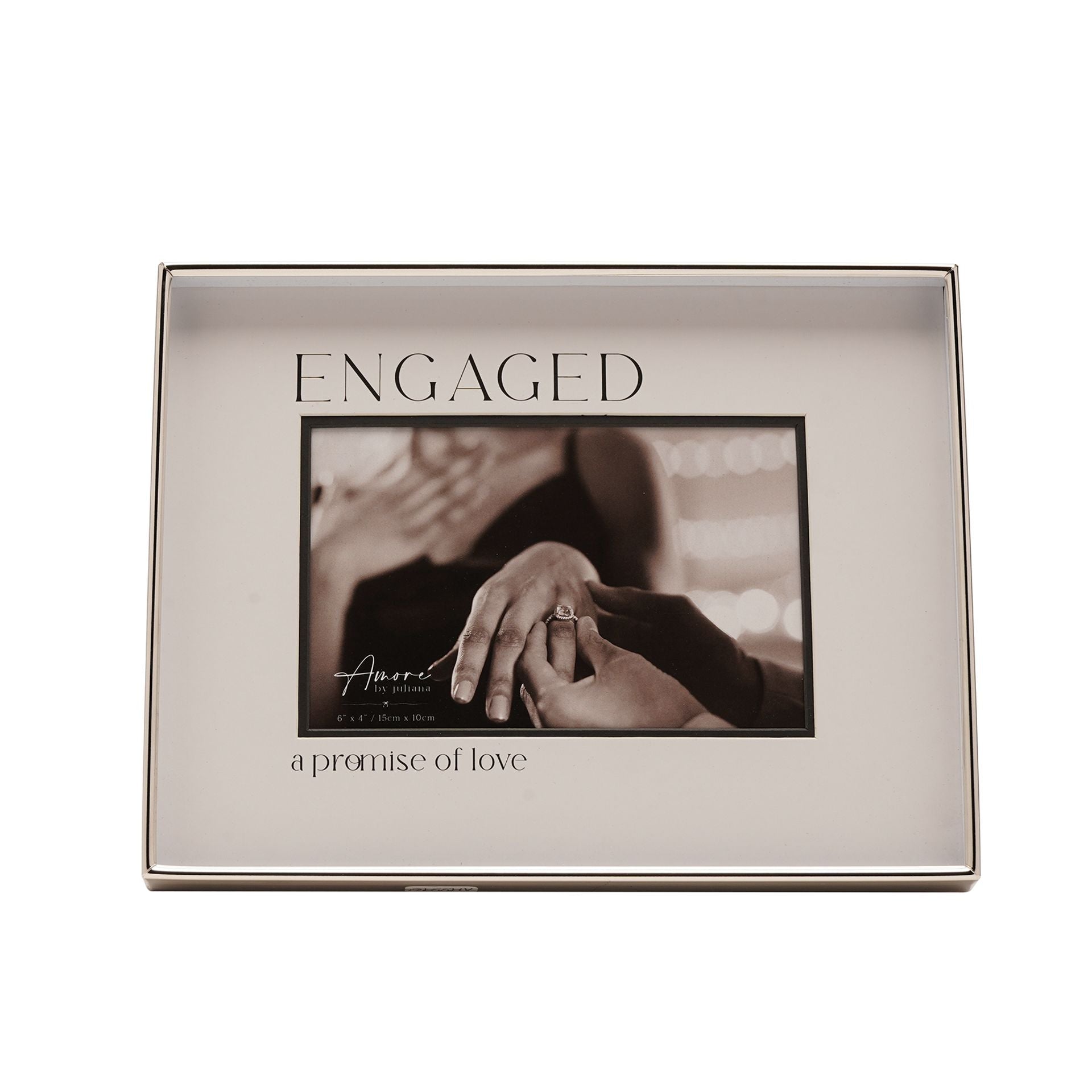 Amore Silver & Black Photo Frame 'Engaged' 6" x 4"