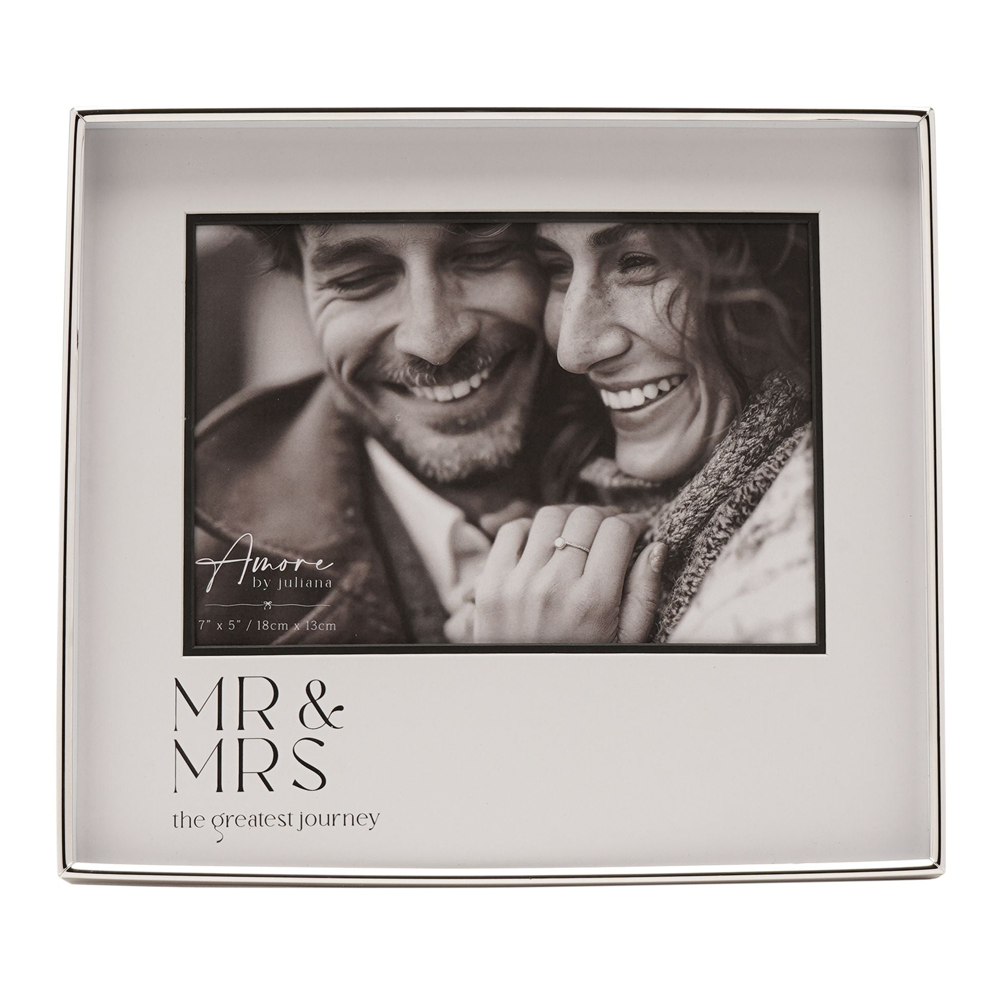 Amore Silver & Black Print Photo Frame 'Mr & Mrs' 7" x 5"