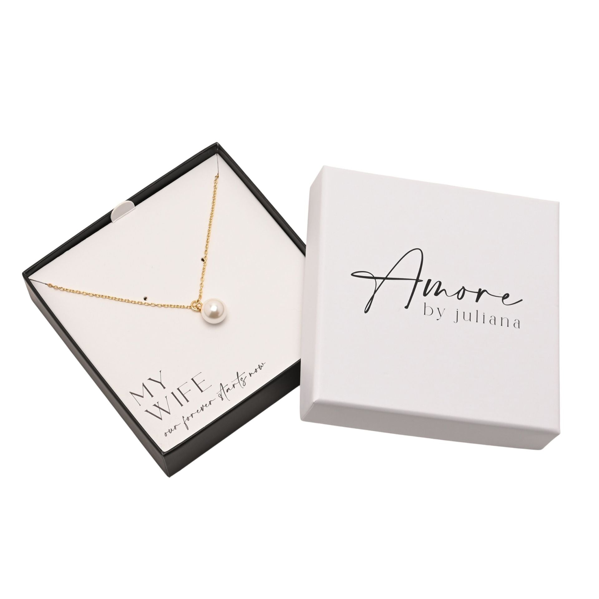 Amore Gold Plated Necklace Faux Pearl - My Wife