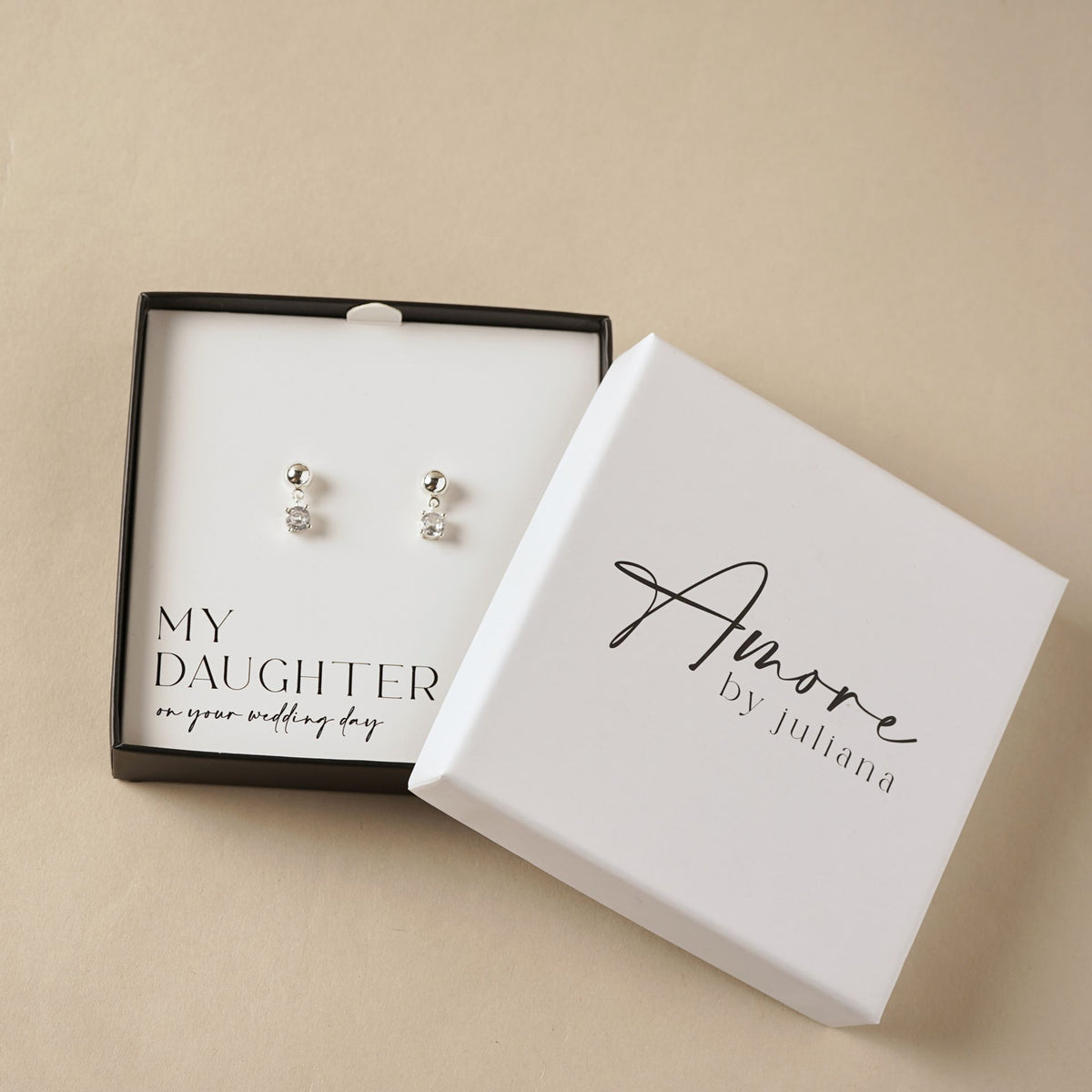Amore Silver Plated Earrings Crystal - Daughter