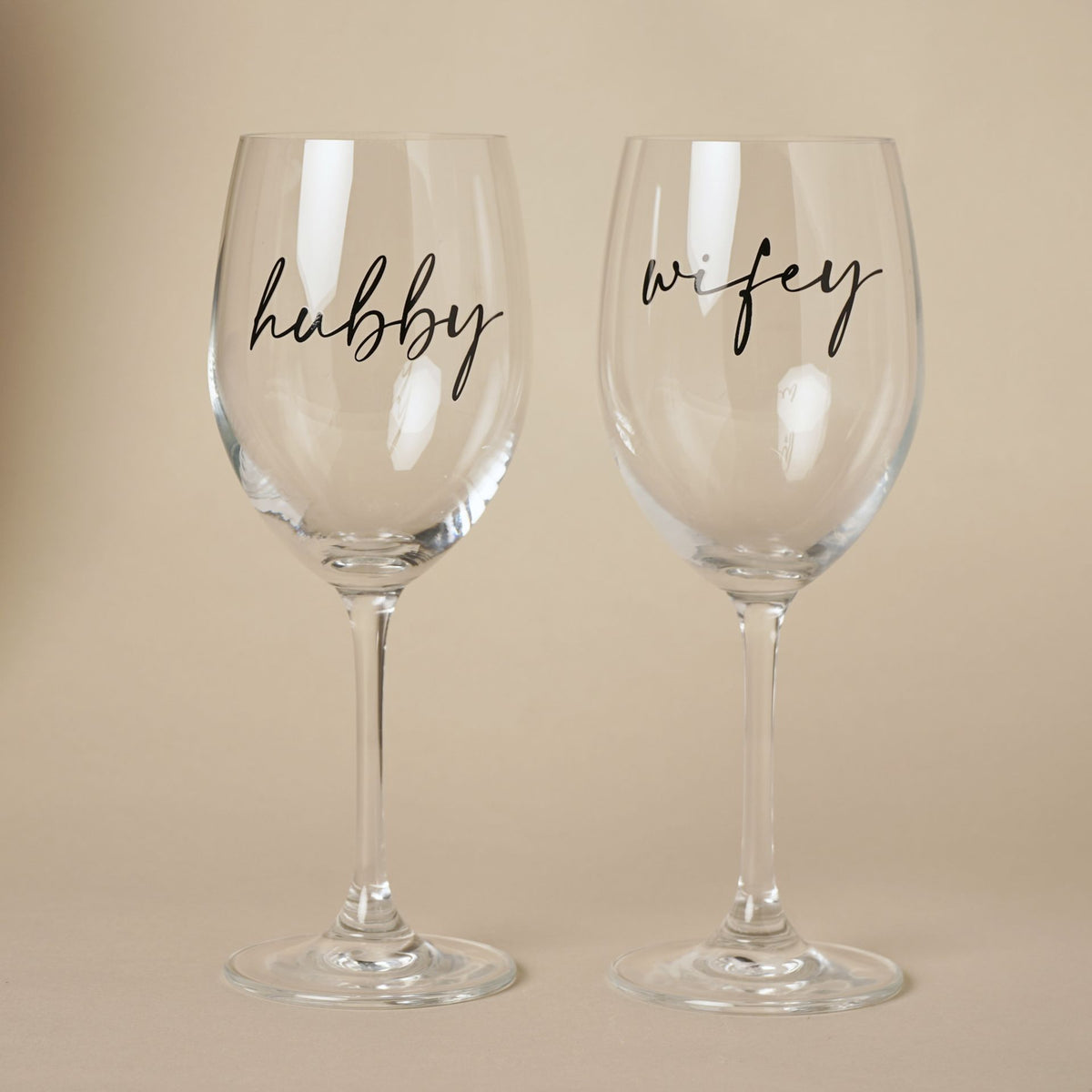 Amore Wine Glass Black Words - Set of 2 - Wifey And Hubby
