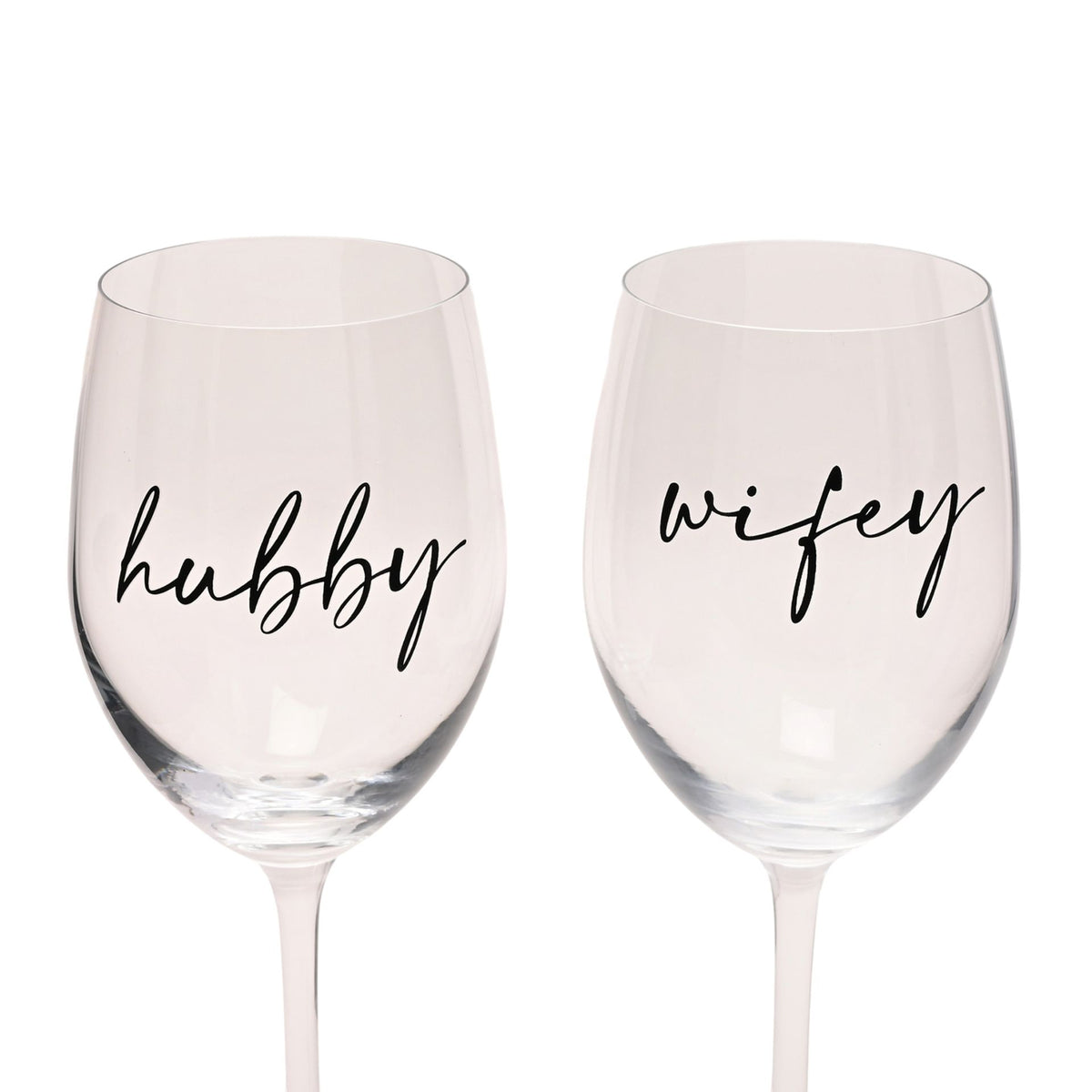 Amore Wine Glass Black Words - Set of 2 - Wifey And Hubby