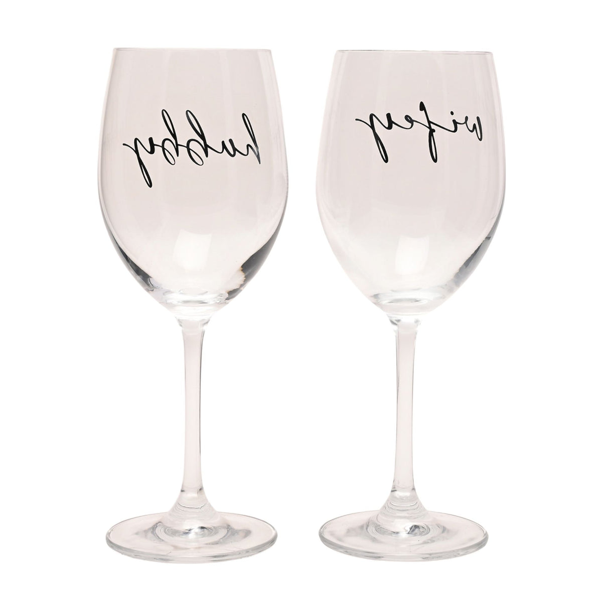 Amore Wine Glass Black Words - Set of 2 - Wifey And Hubby