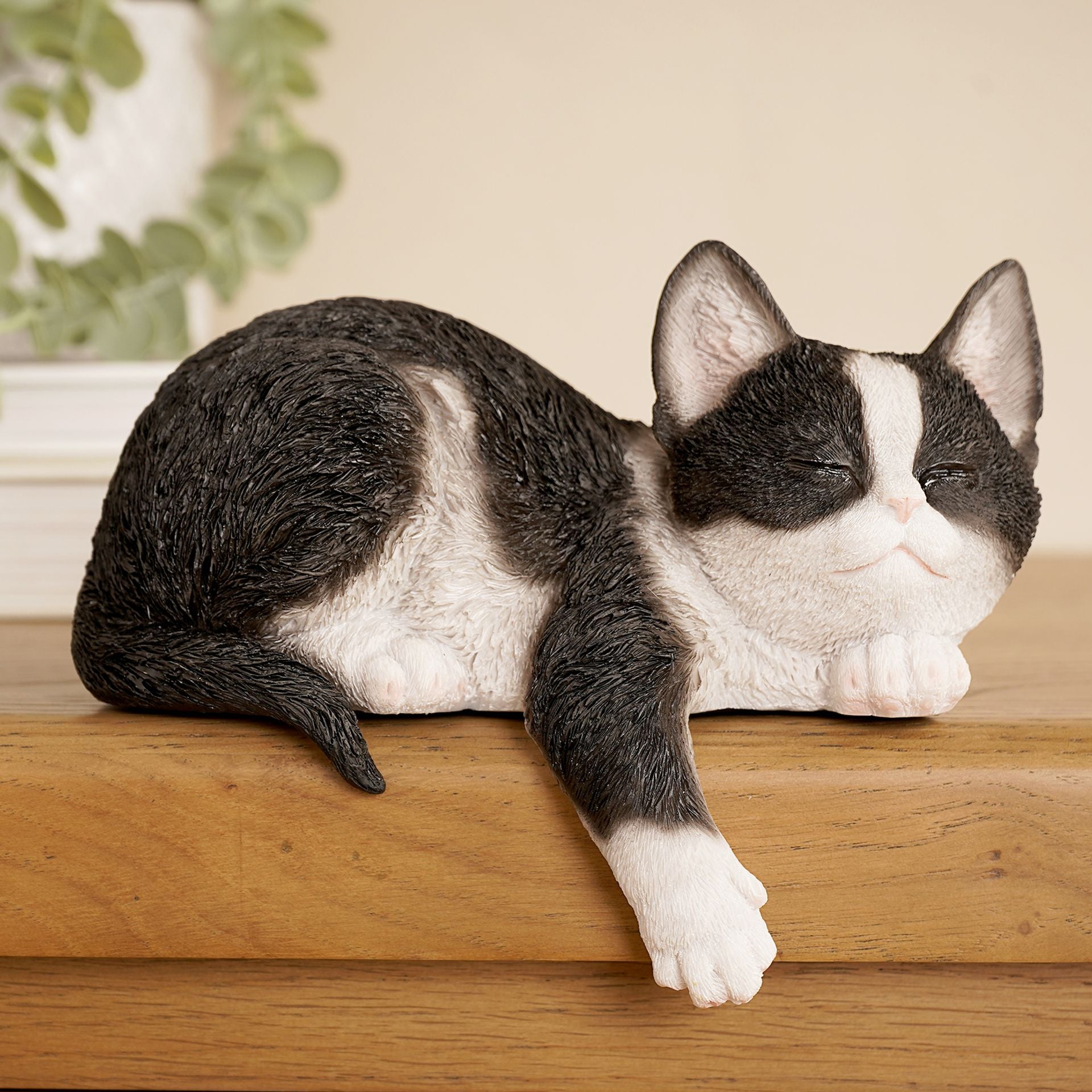 Best Of Breed Resin Black & White Sleeping Cat - 18cm