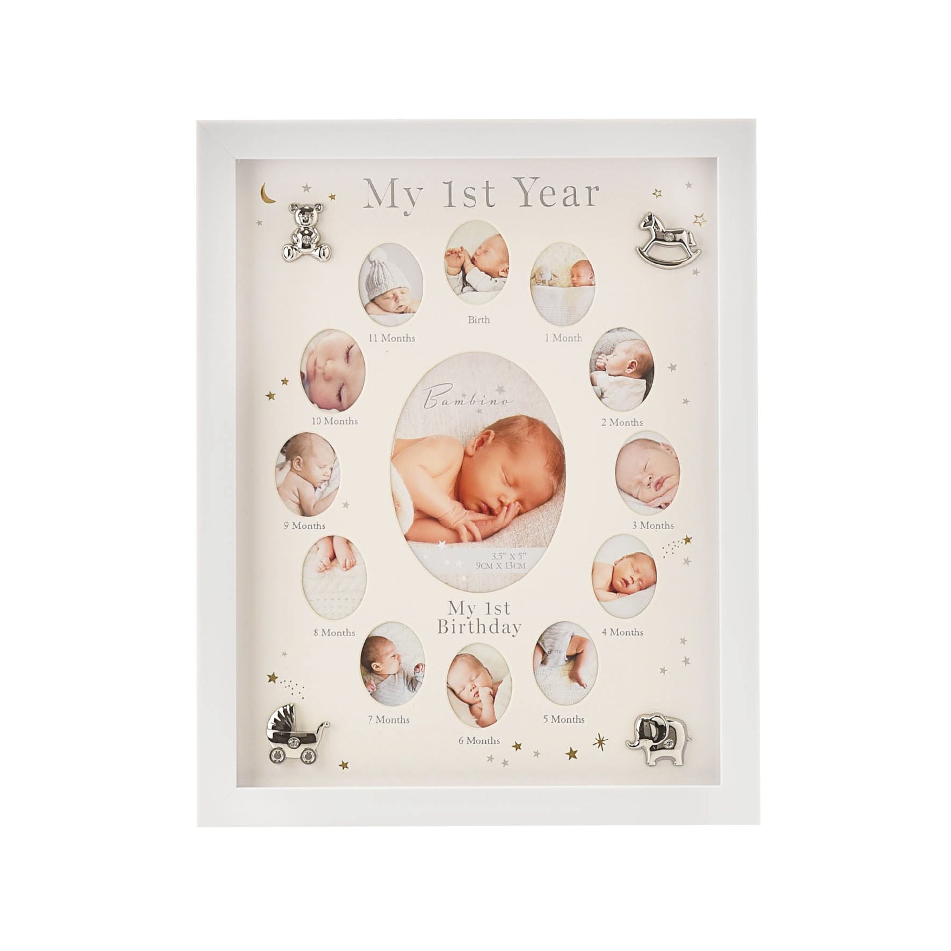 Bambino Multi Aperture First Year Frame with Silver Icons