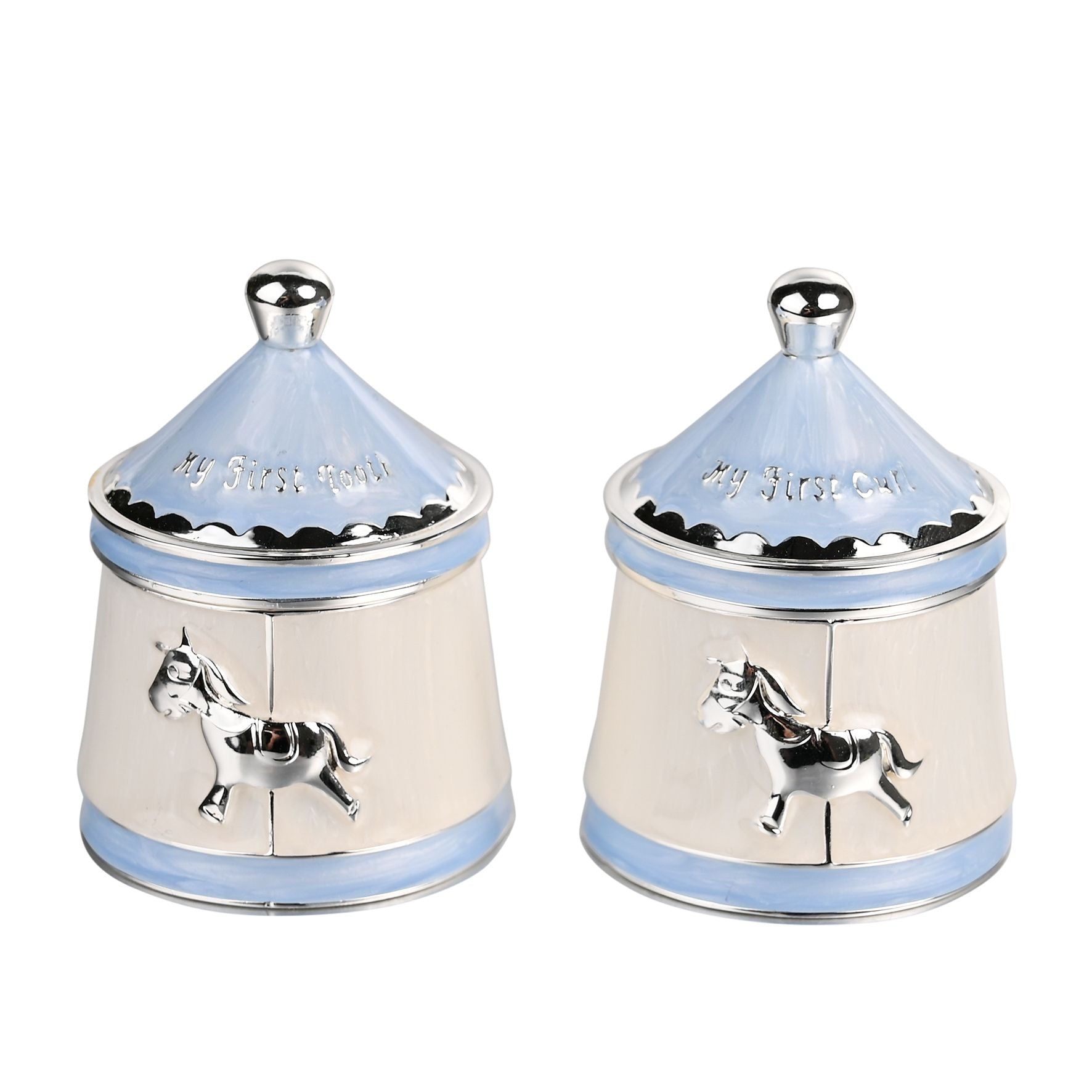 Bambino Silverplated Tooth & Curl Set - Blue Carousel
