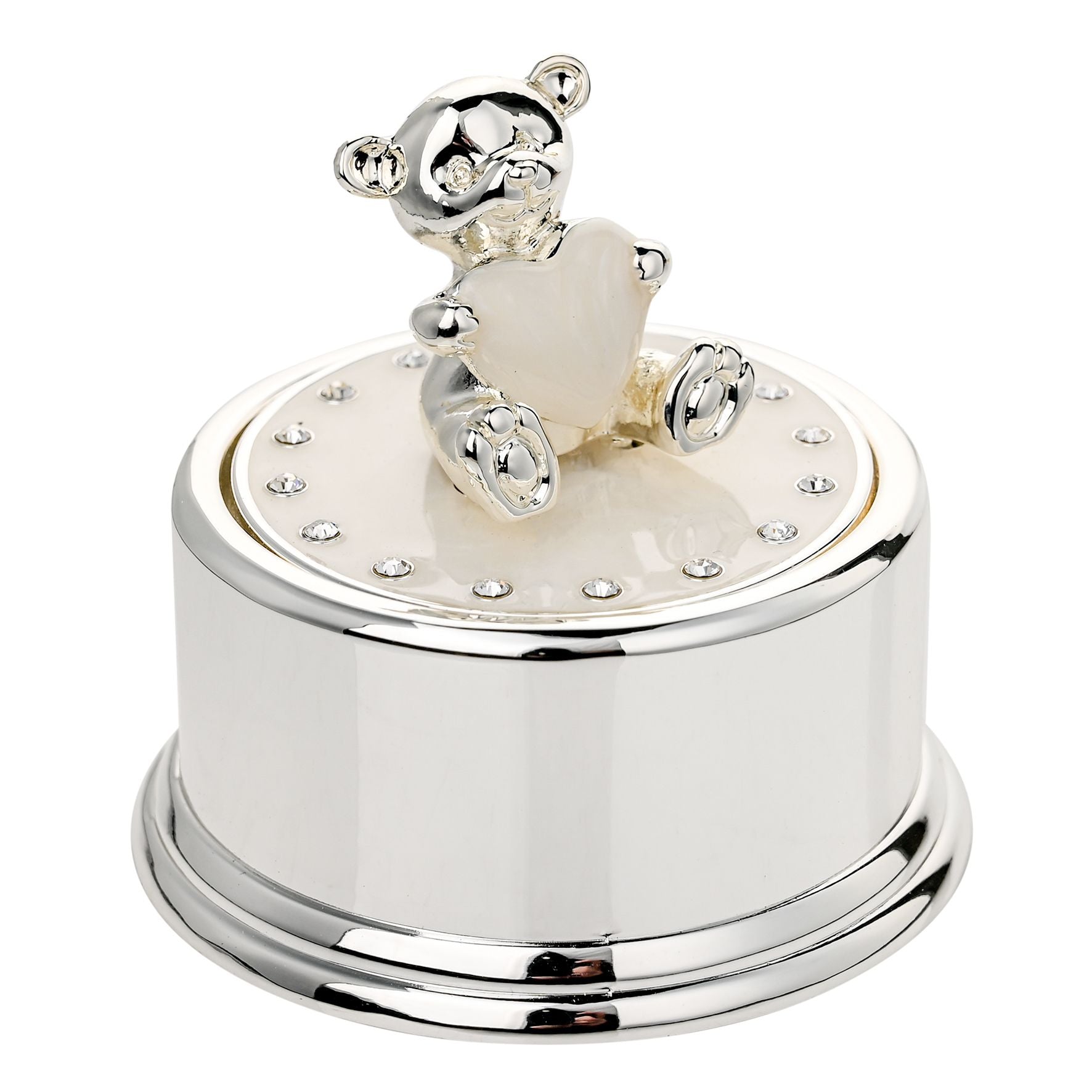 Bambino Silverplated Round Music Box - Teddy