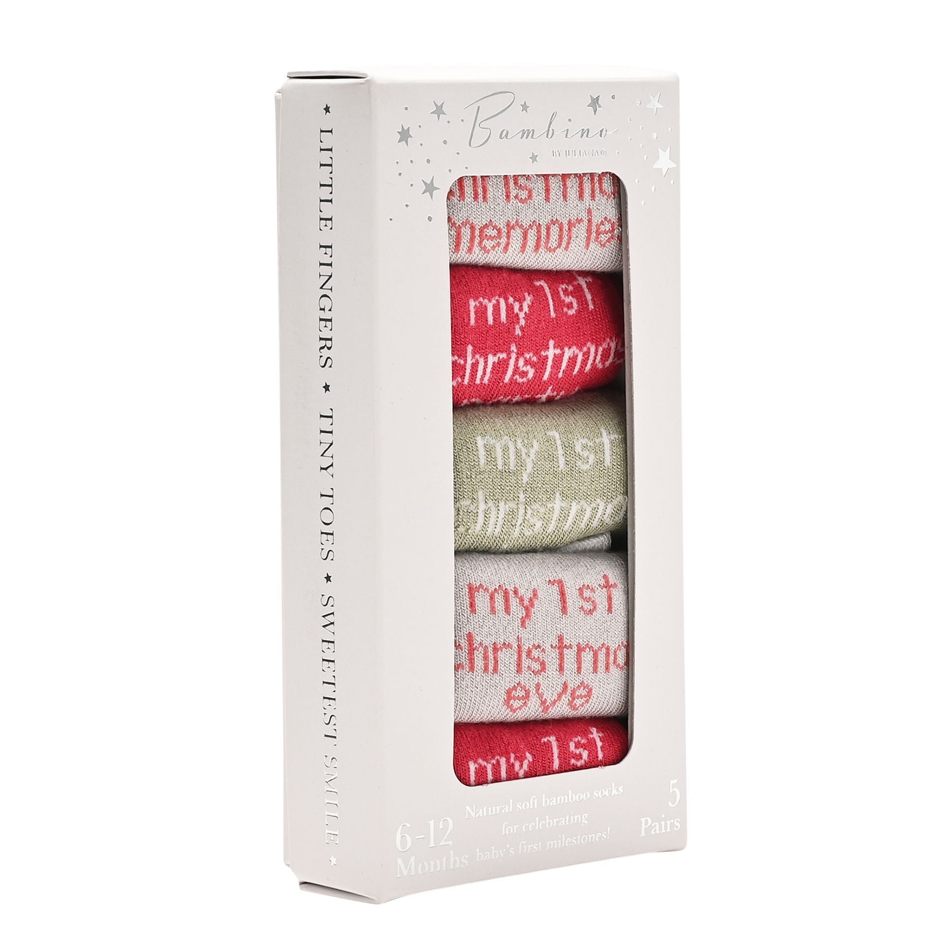 Bambino Socks My First Milestones 6-12 Months Pack of 5 Pairs - Green and Red Colours