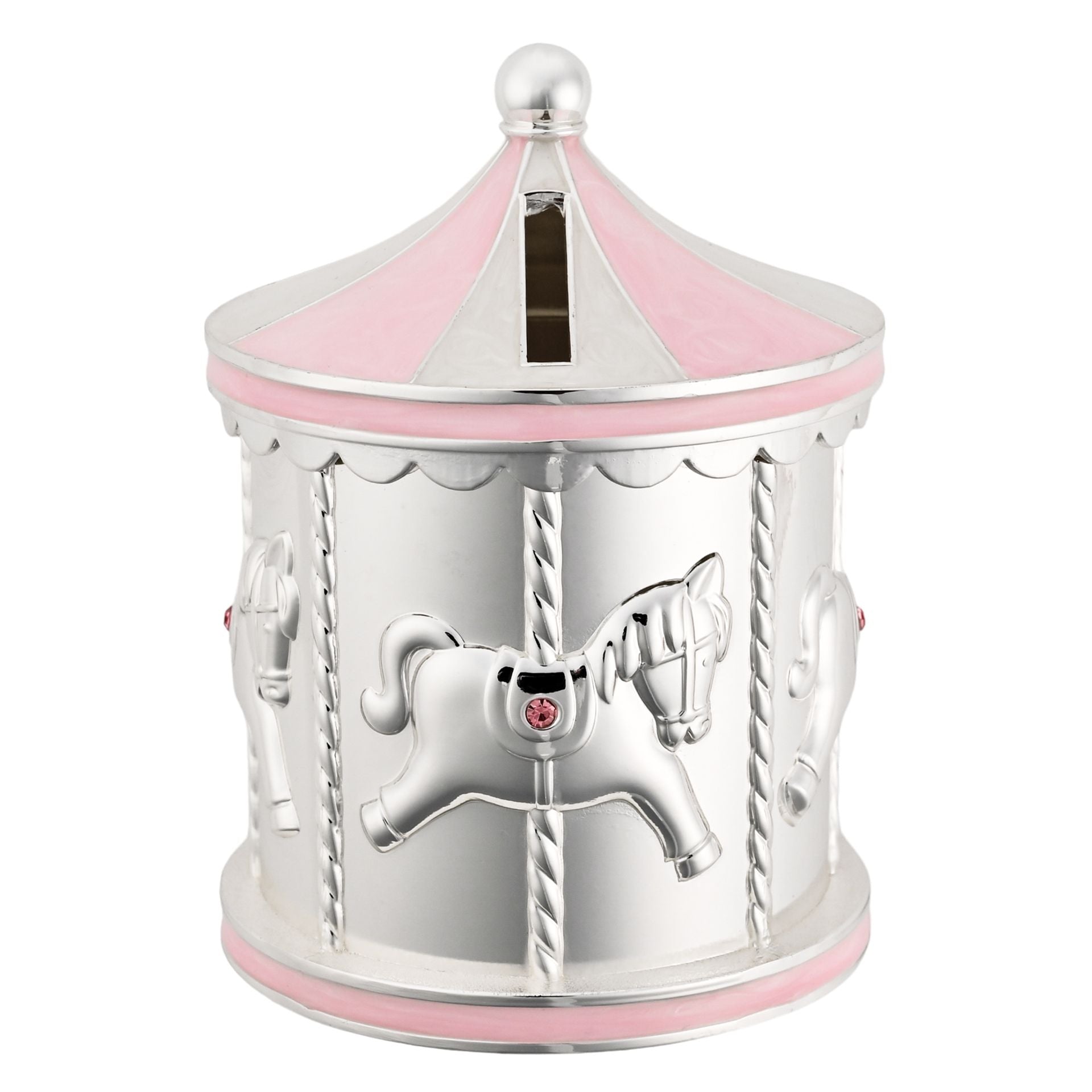 Bambino Silver Plated Money Box Carousel - Pink