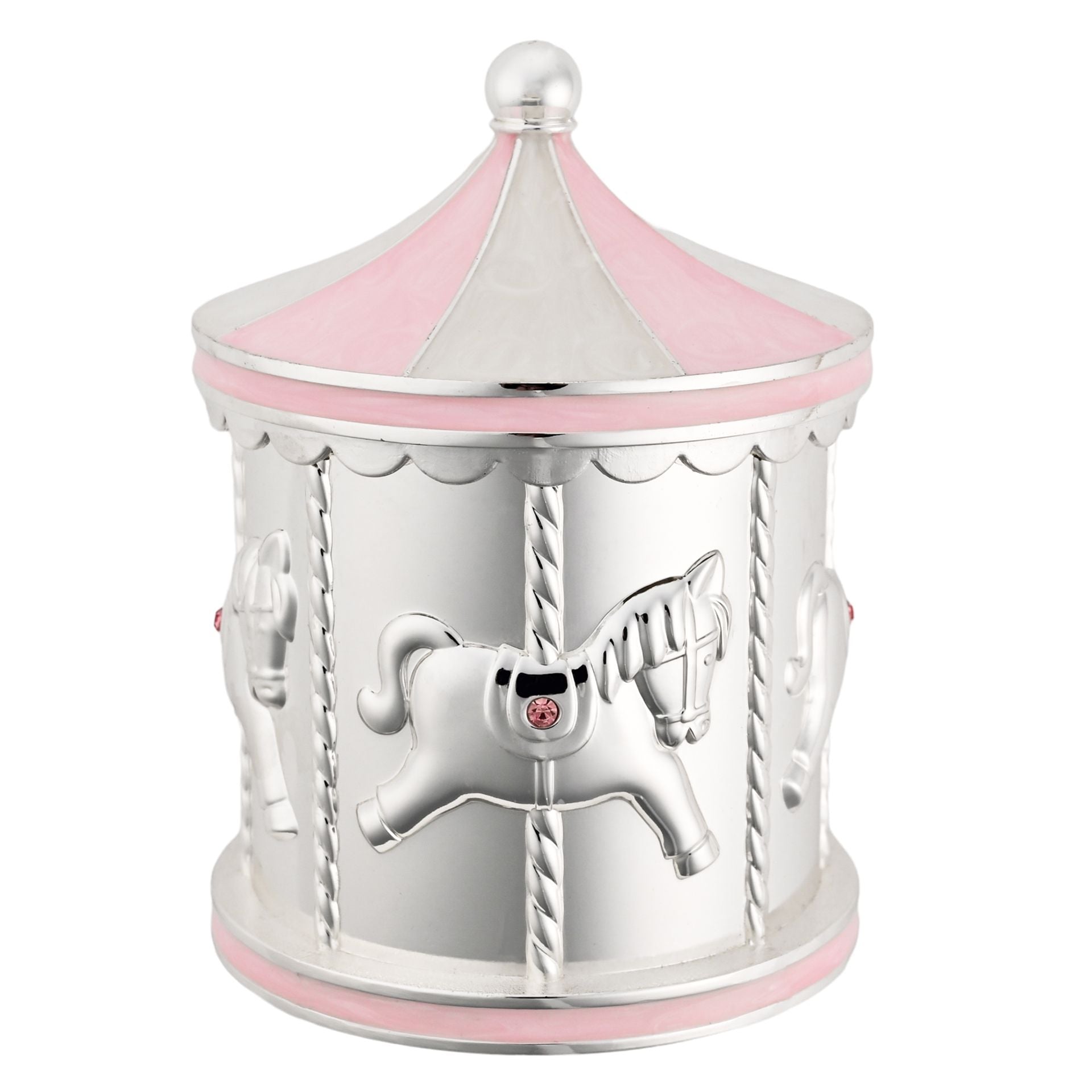 Bambino Silver Plated Money Box Carousel - Pink