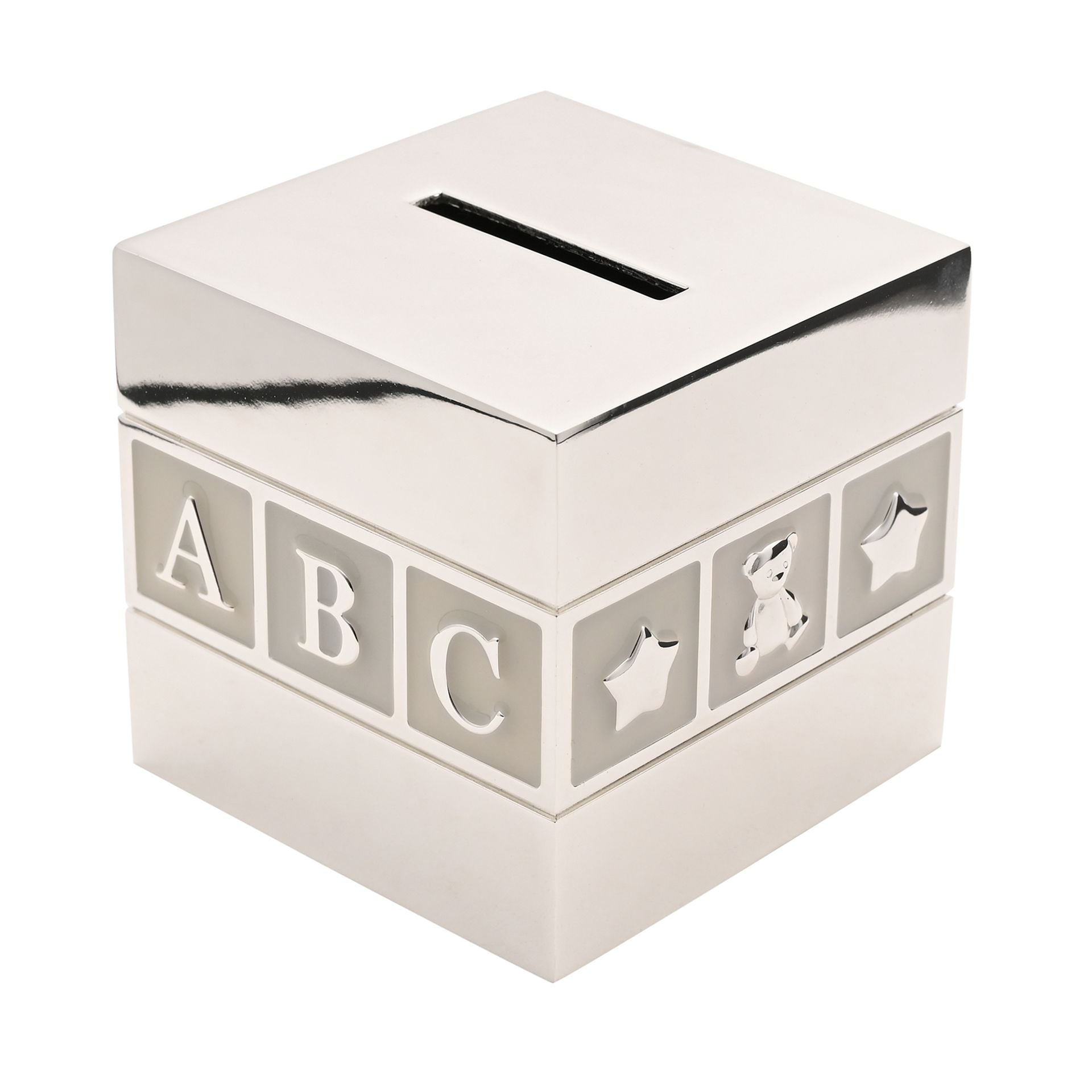 Bambino Silverplated ABC/123 Cube Money Box