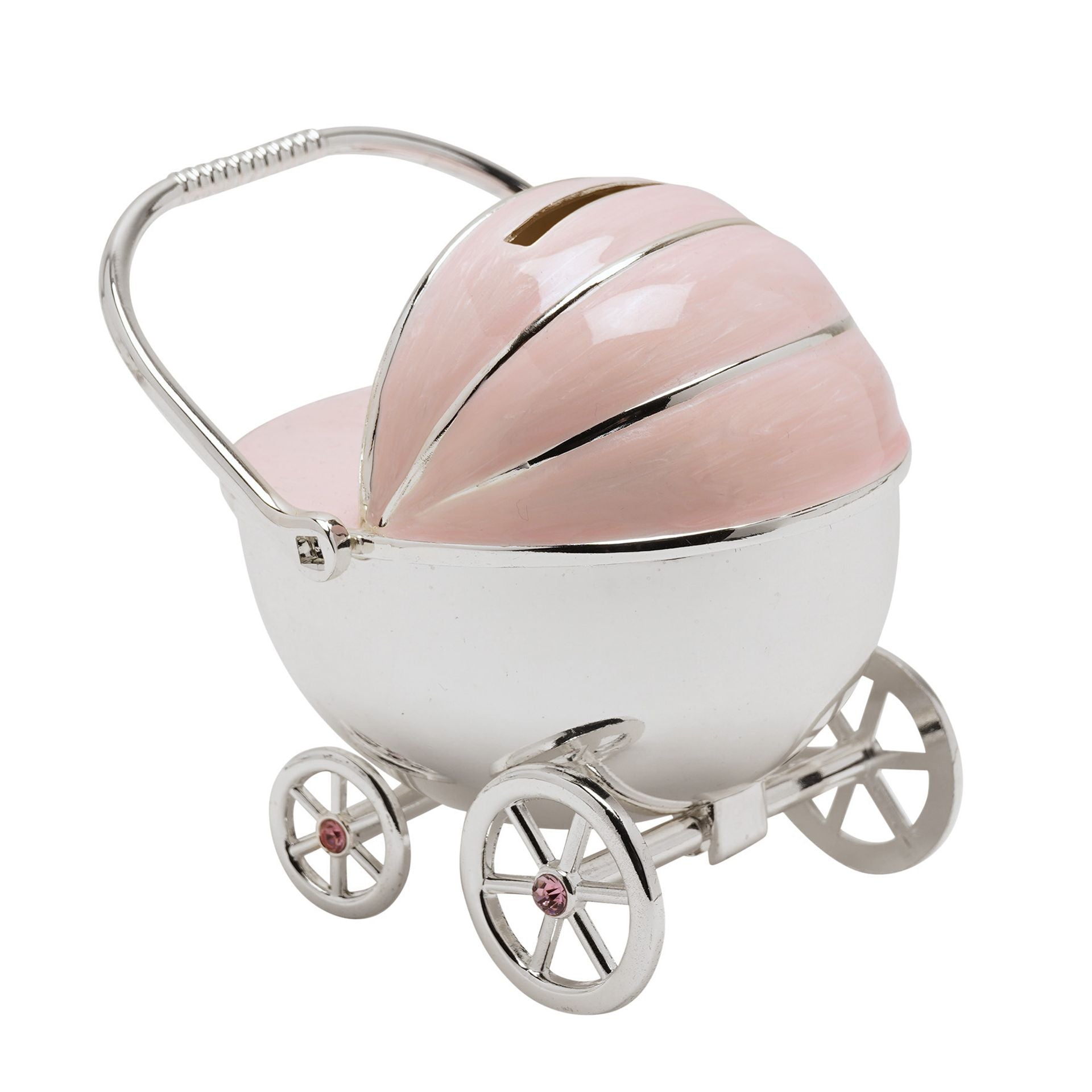Bambino Silver Plated Pram Money Box - Pink