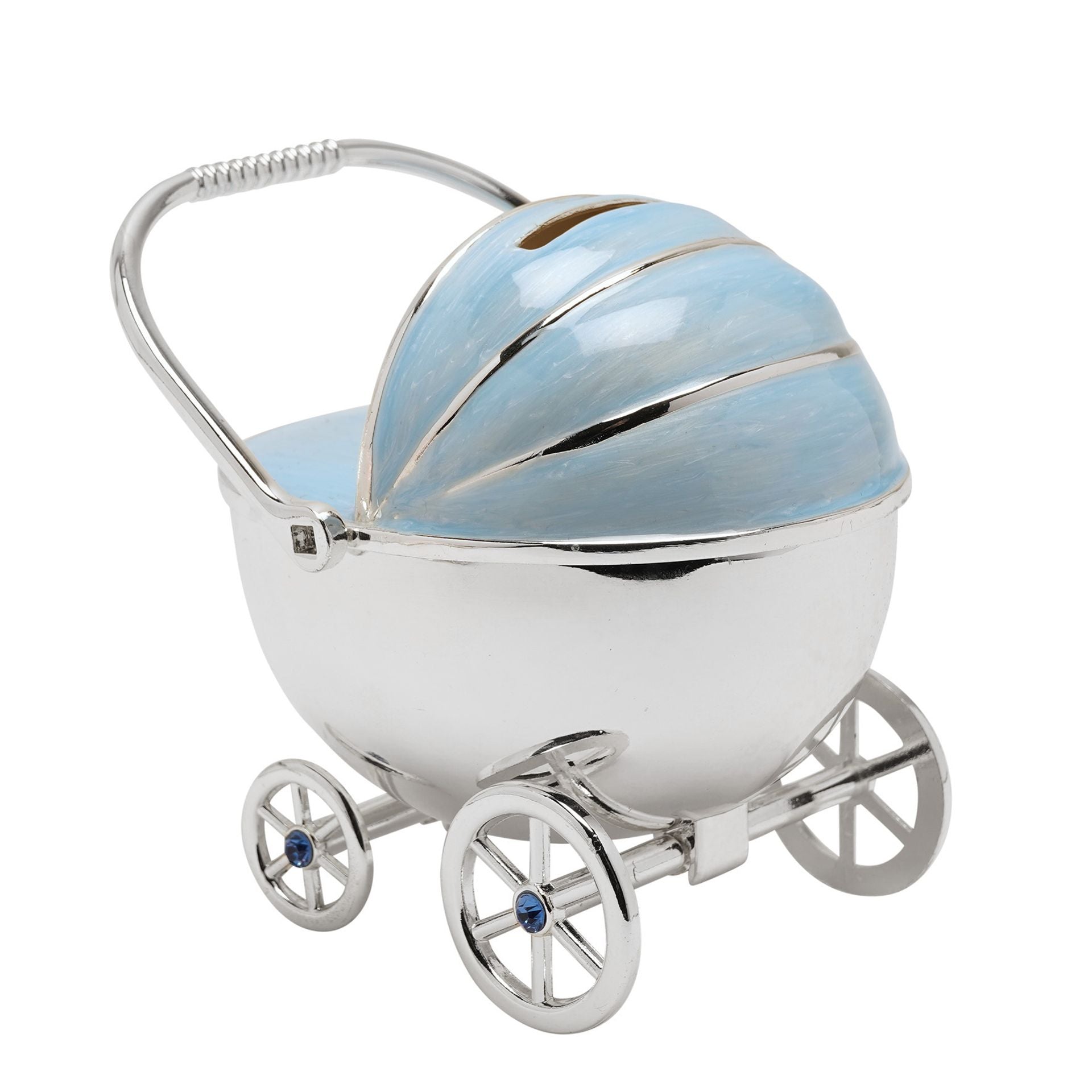 Bambino Silver Plated Pram Money Box - Blue