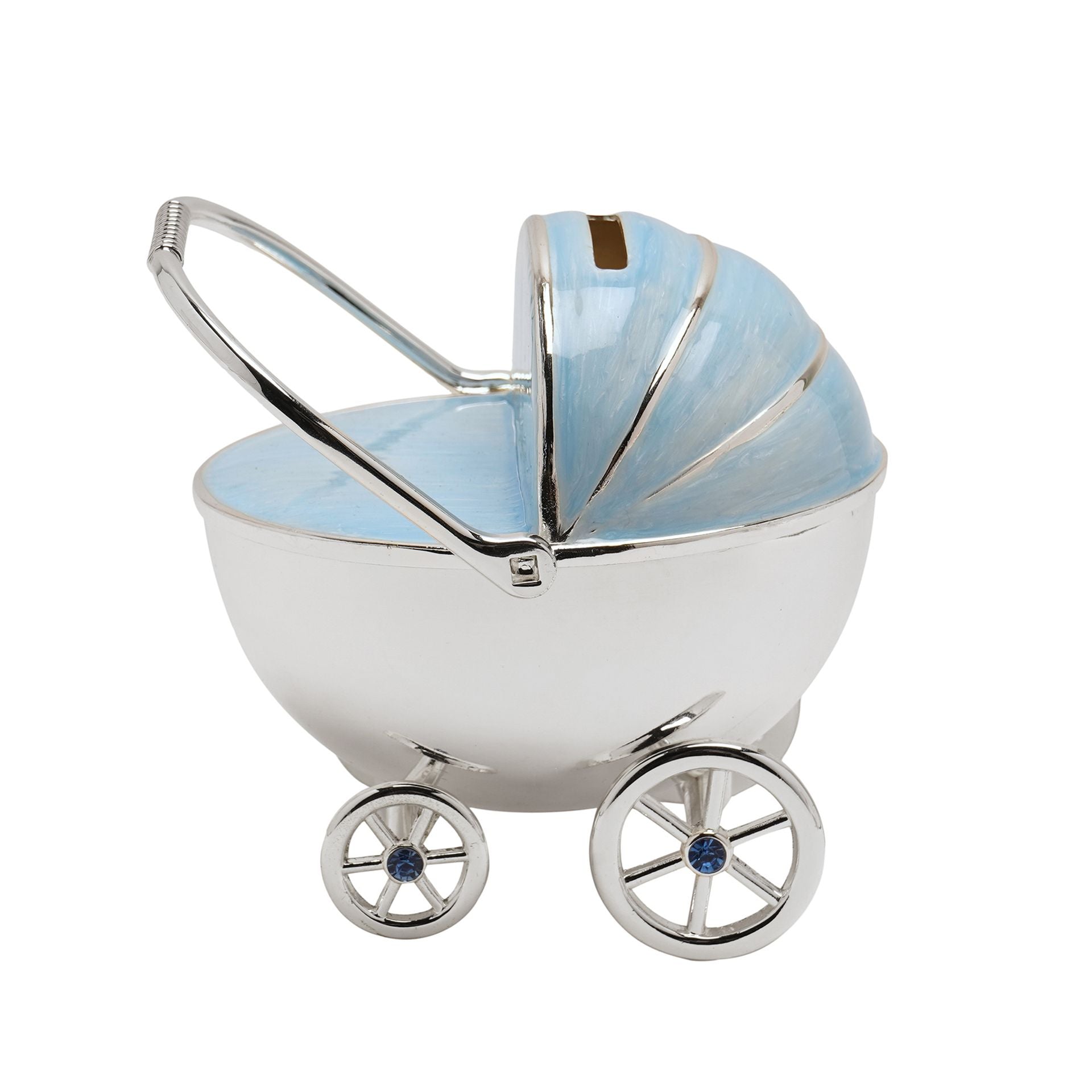 Bambino Silver Plated Pram Money Box - Blue