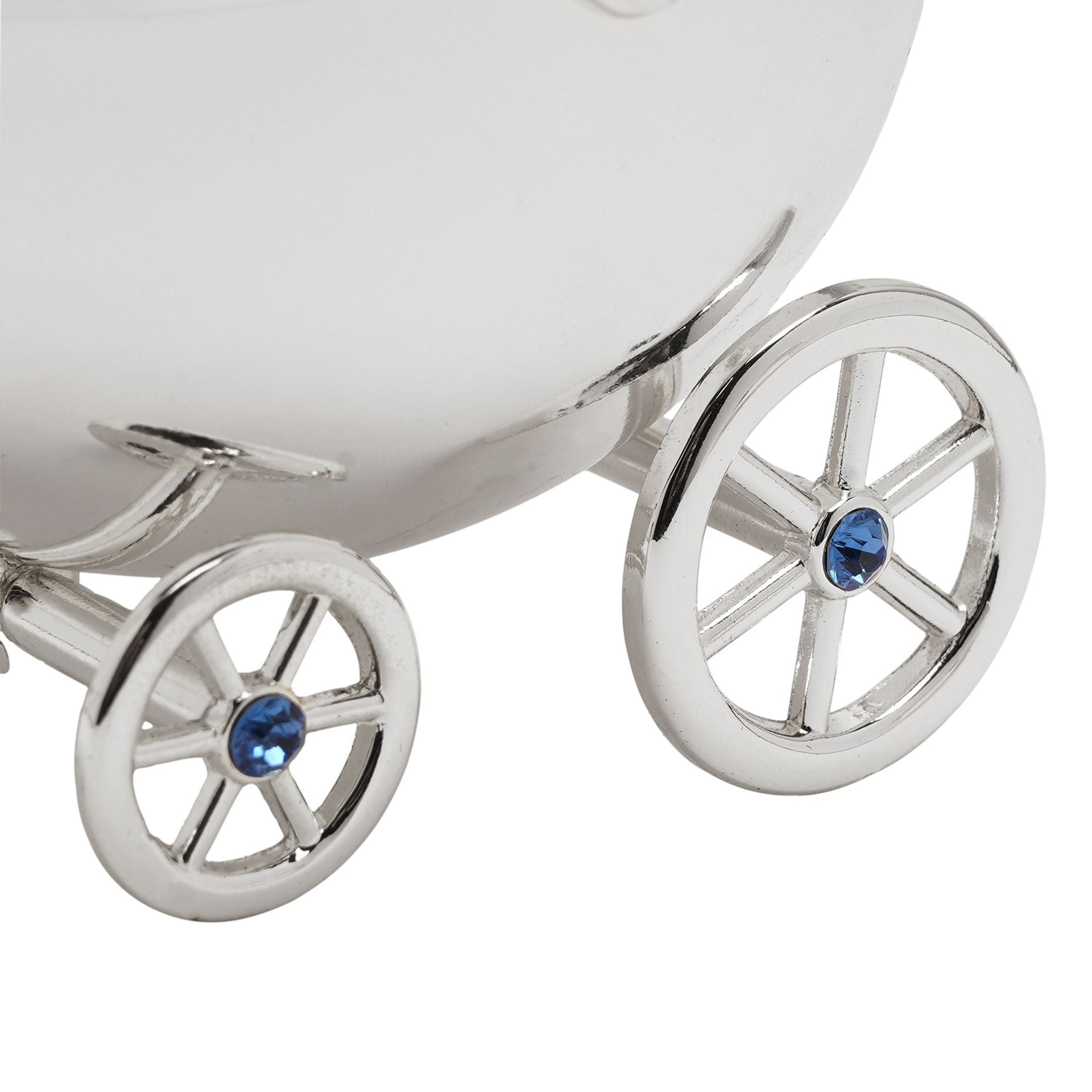 Bambino Silver Plated Pram Money Box - Blue