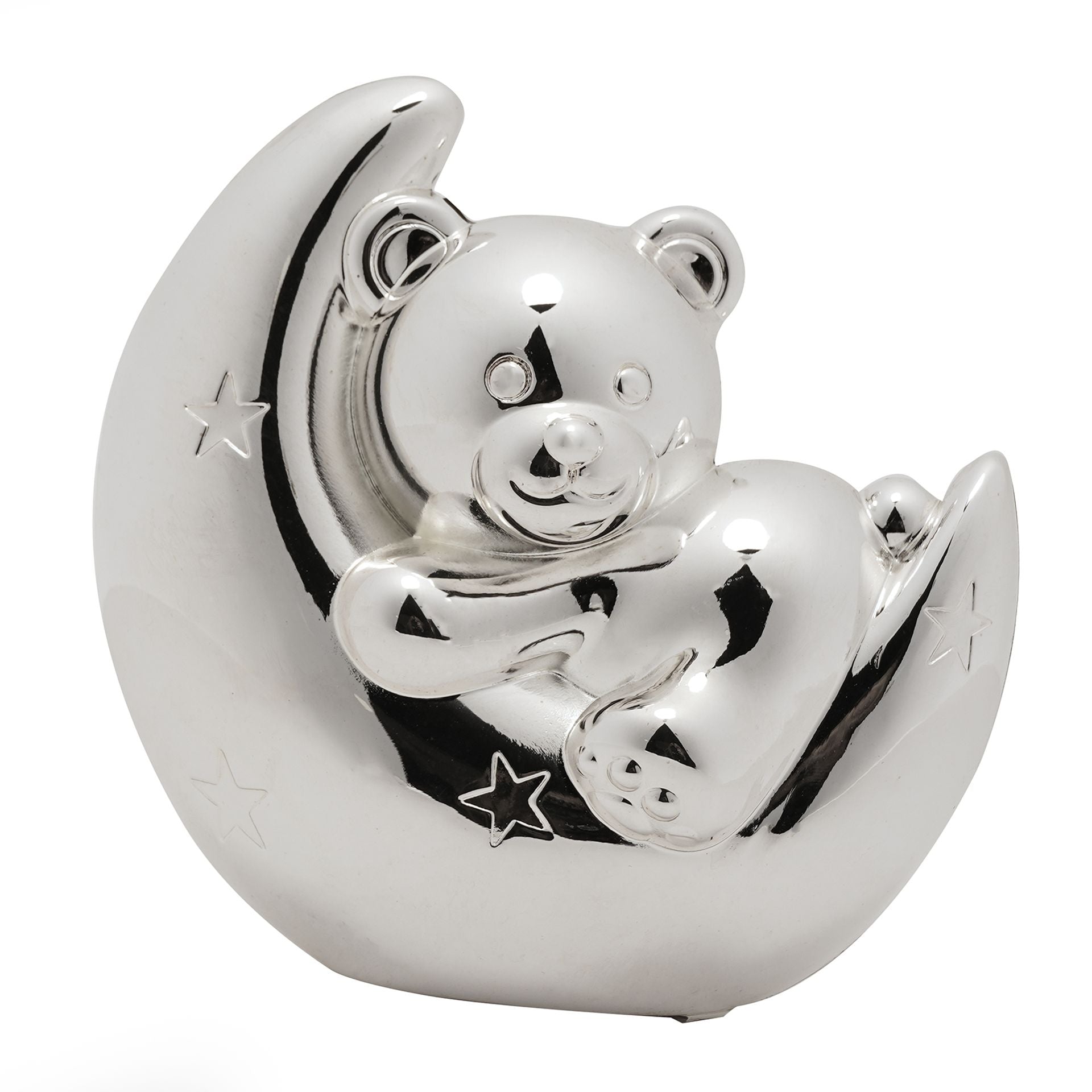 Bambino Silver Plated Money Box - Bear & Moon