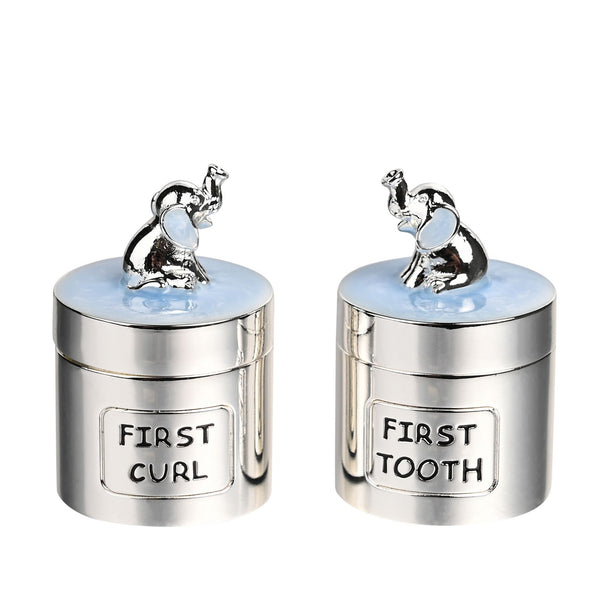 Hello Baby Silverplated Tooth & Curl Set  Elephant - Blue