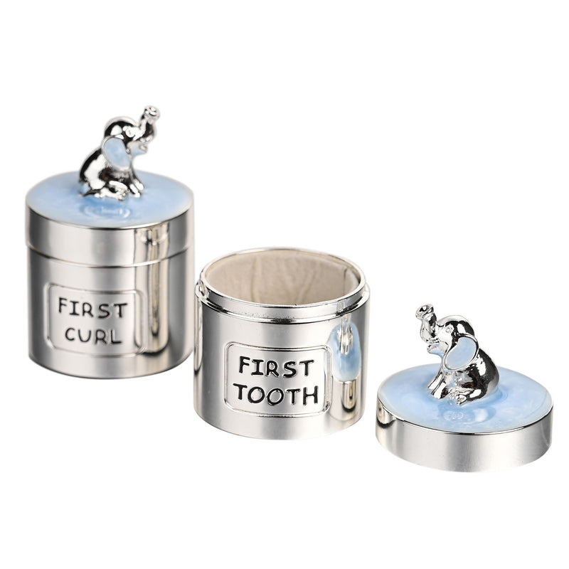 Hello Baby Silverplated Tooth & Curl Set  Elephant - Blue