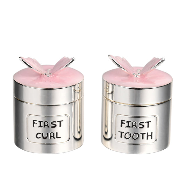 Hello Baby Silverplated Tooth & Curl Set Butterfly - Pink