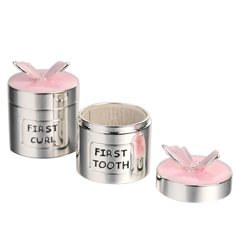 Hello Baby Silverplated Tooth & Curl Set Butterfly - Pink
