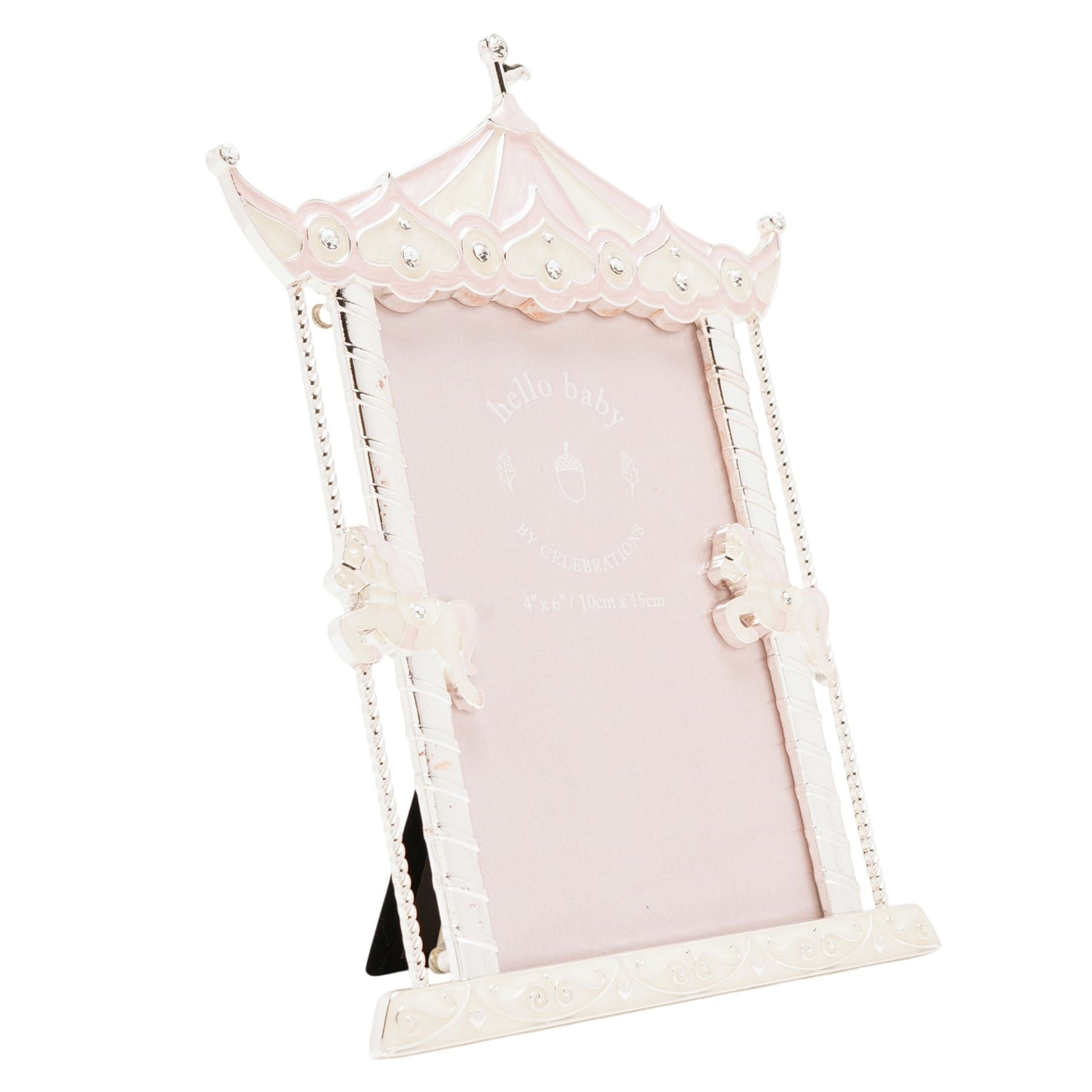 Hello Baby Silverplated Carousel Photo Frame 6" x 4" - Pink