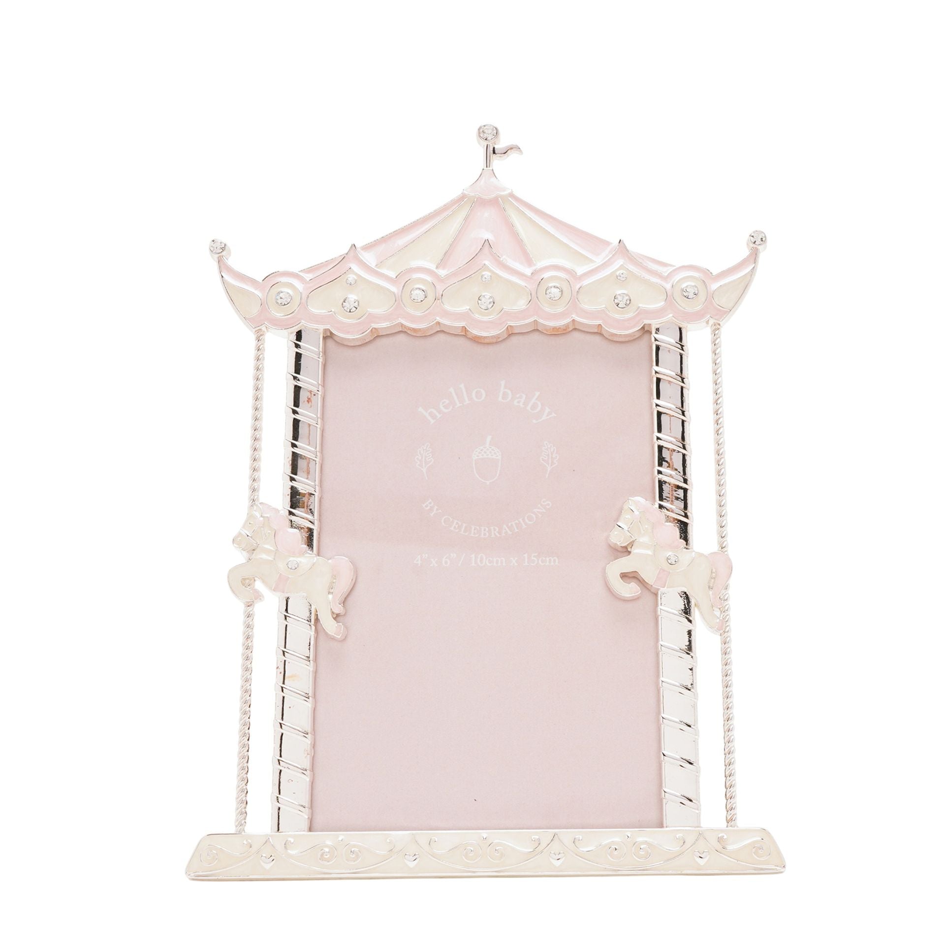 Hello Baby Silverplated Carousel Photo Frame 6" x 4" - Pink
