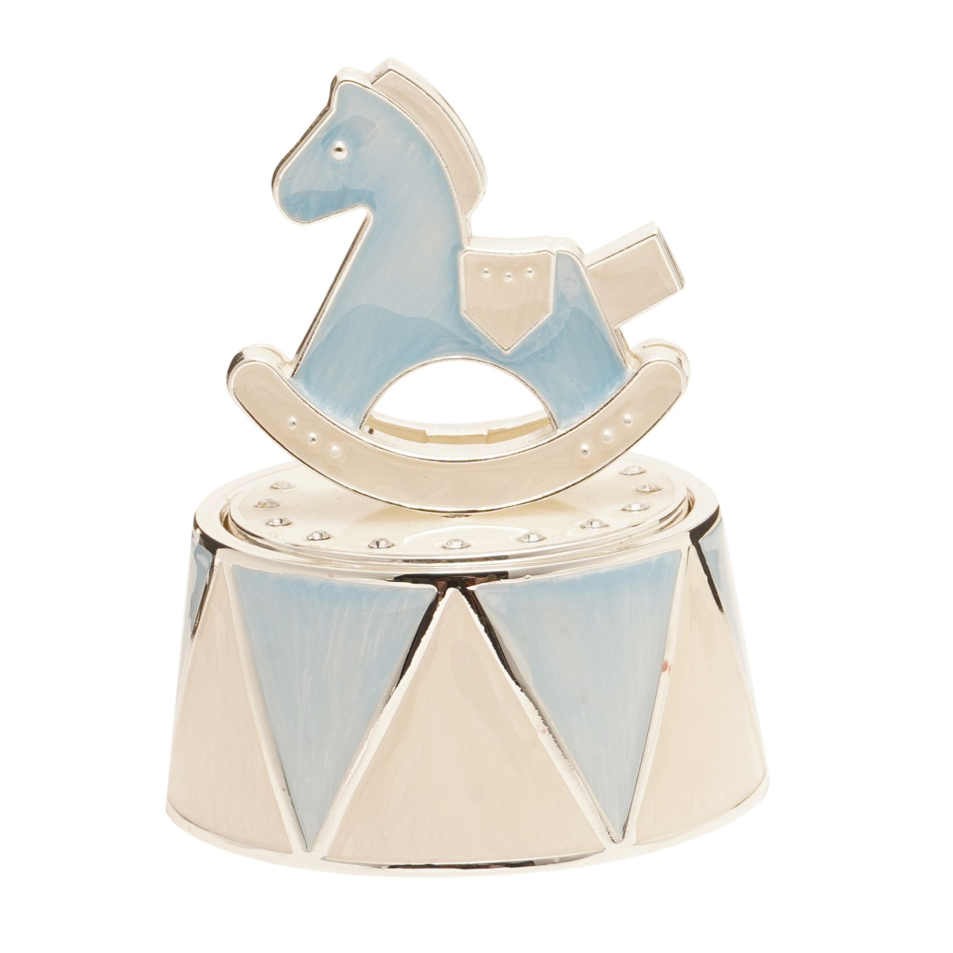 Hello Baby Silverplated Rocking Horse Music Box - Blue