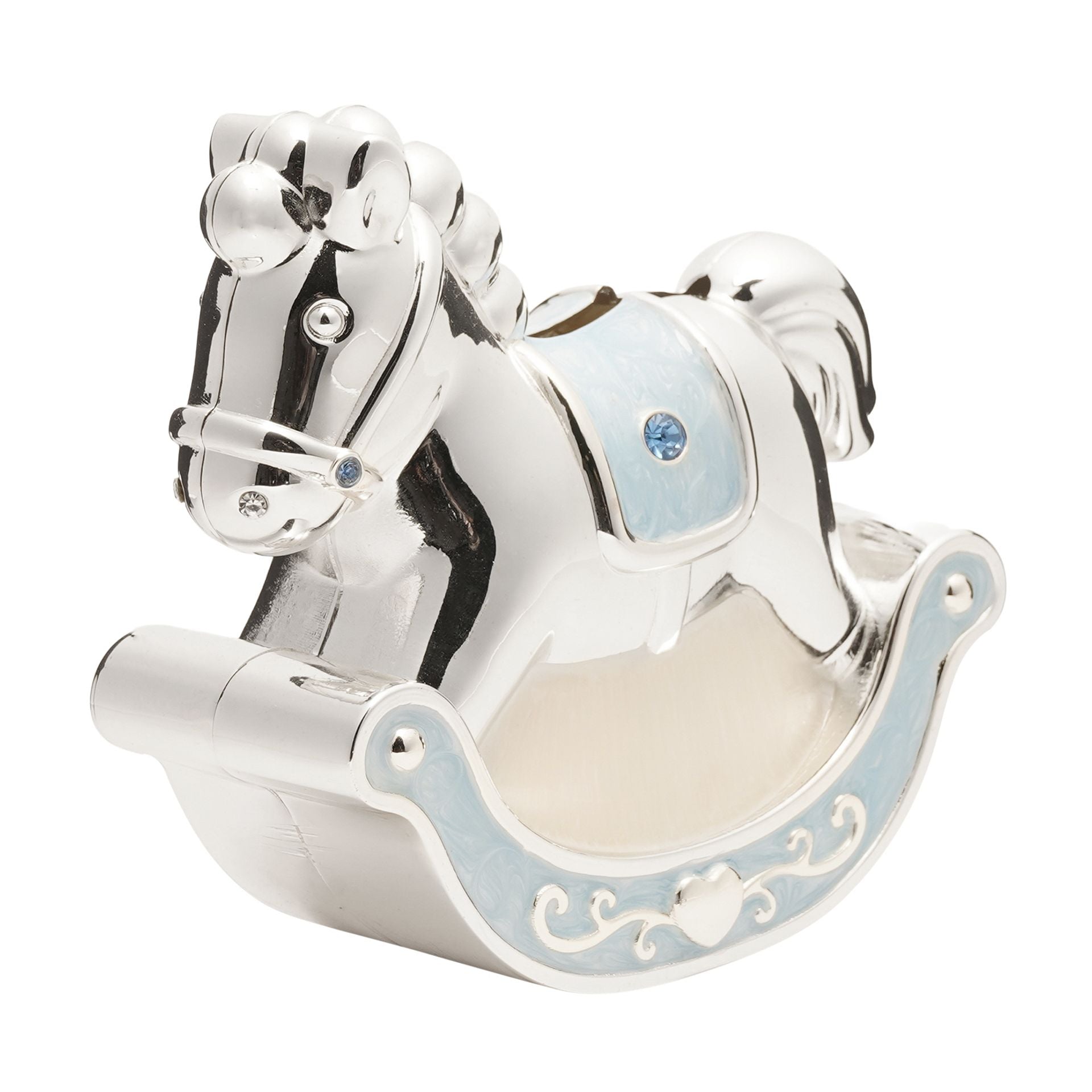 Hello Baby Silverplated Rocking Horse Money Box - Blue