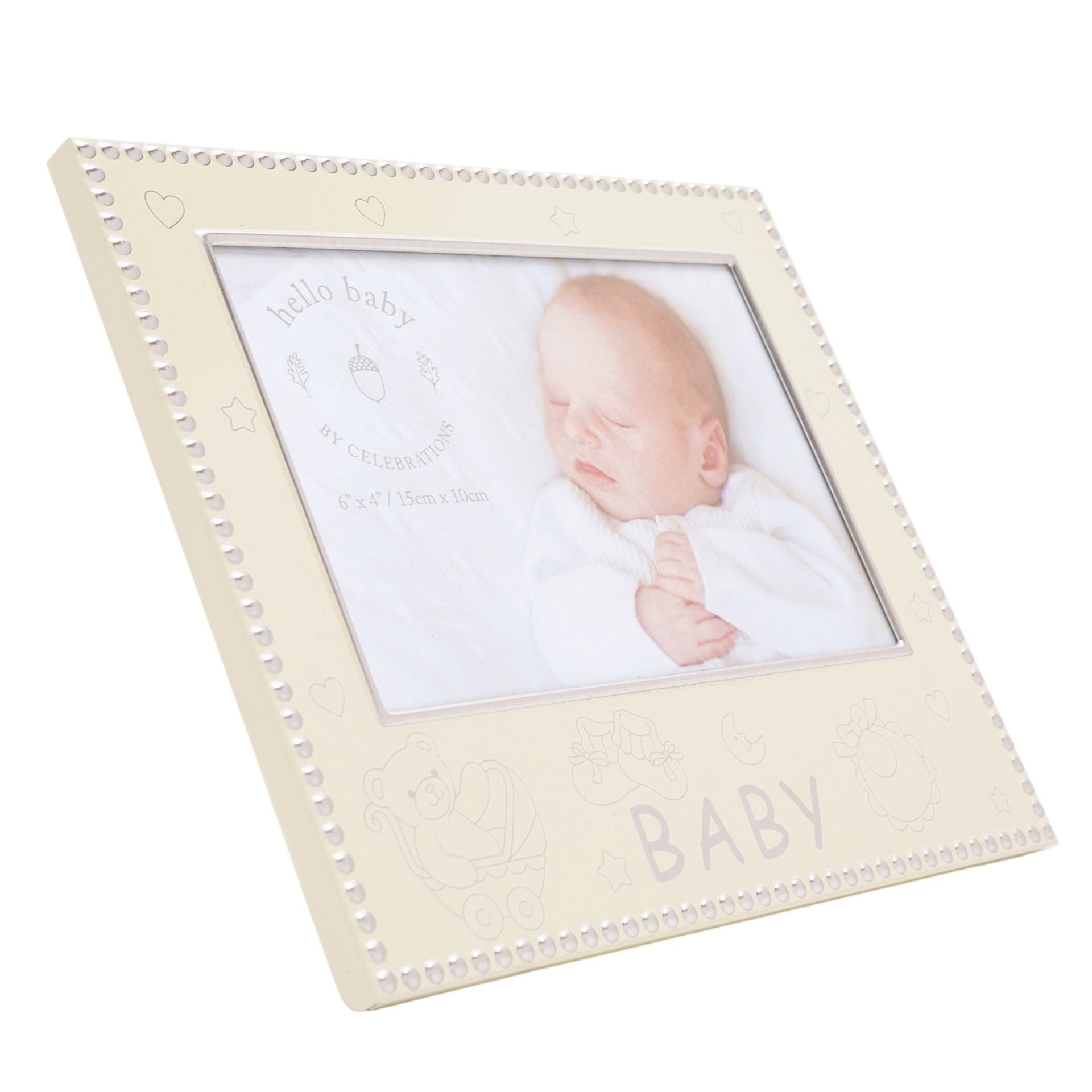 Hello Baby Aluminium Photo Frame 6" x 4" - Cream