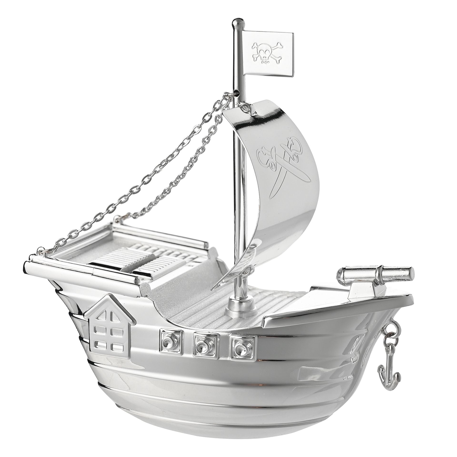 Bambino Silver Plated Money Box - Pirate Ship