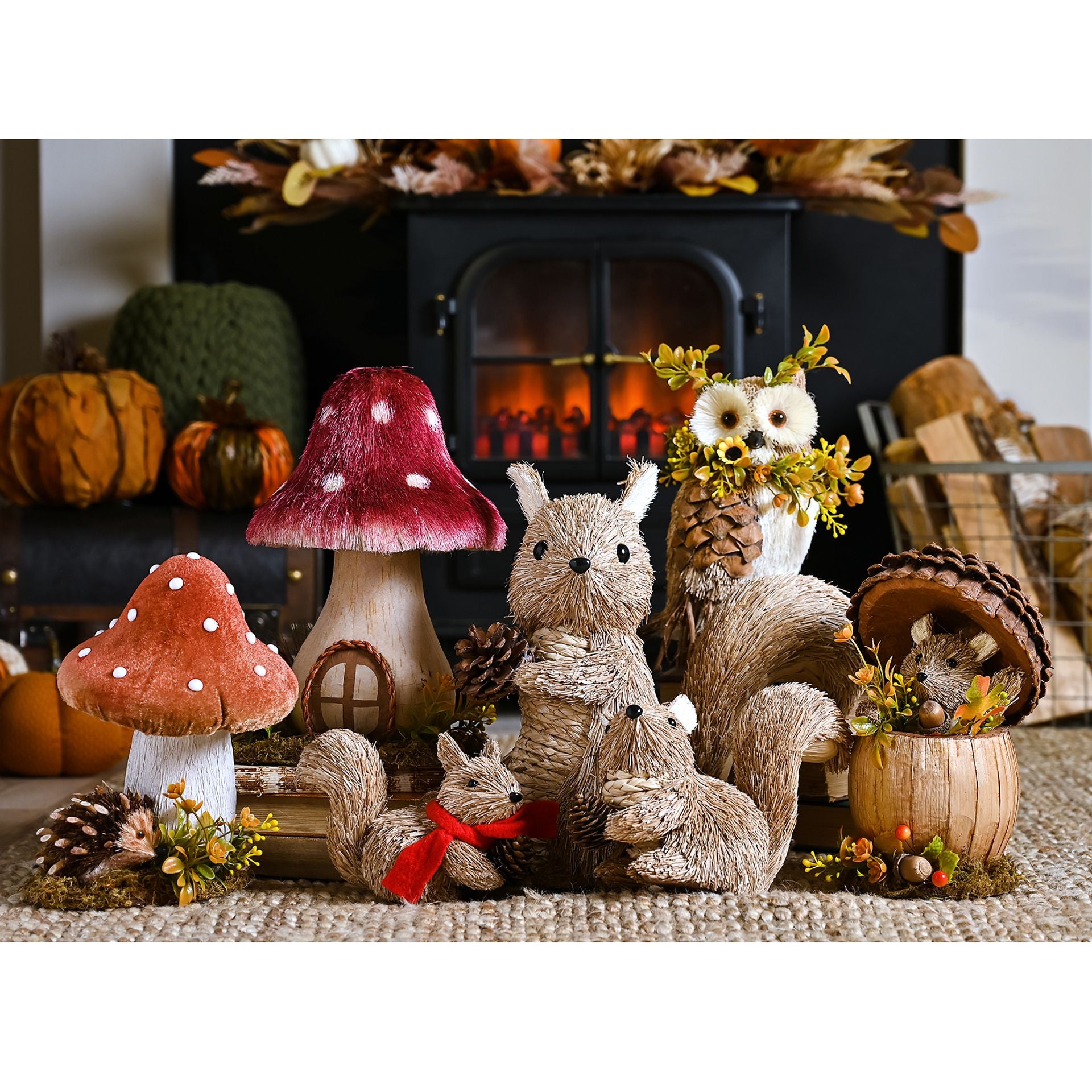 Country Living Natural Handmade Hedgehog Ornament with Mushroom