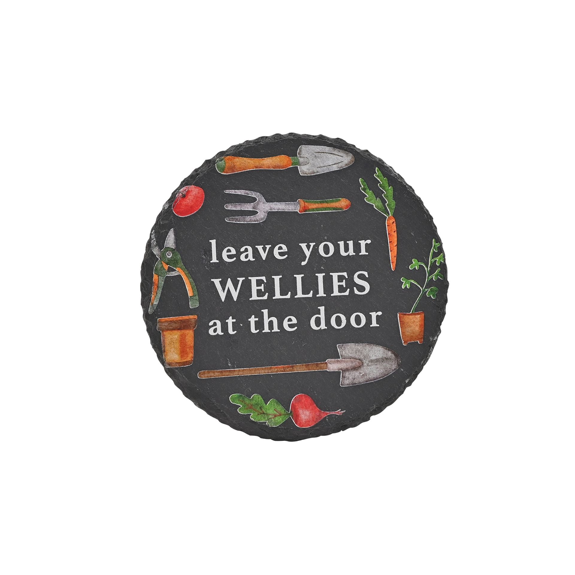 Country Living Set Of 4 Round Slate Coasters - Garden Tools