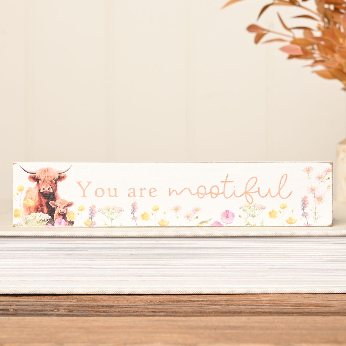 Country Living Set of 36 Highland Cow Plaques and Display Stand - 6 Designs
