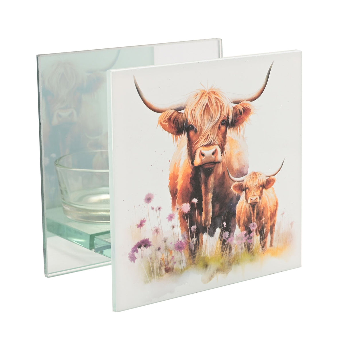Country Living Highland Cow Glass Tealight Holder