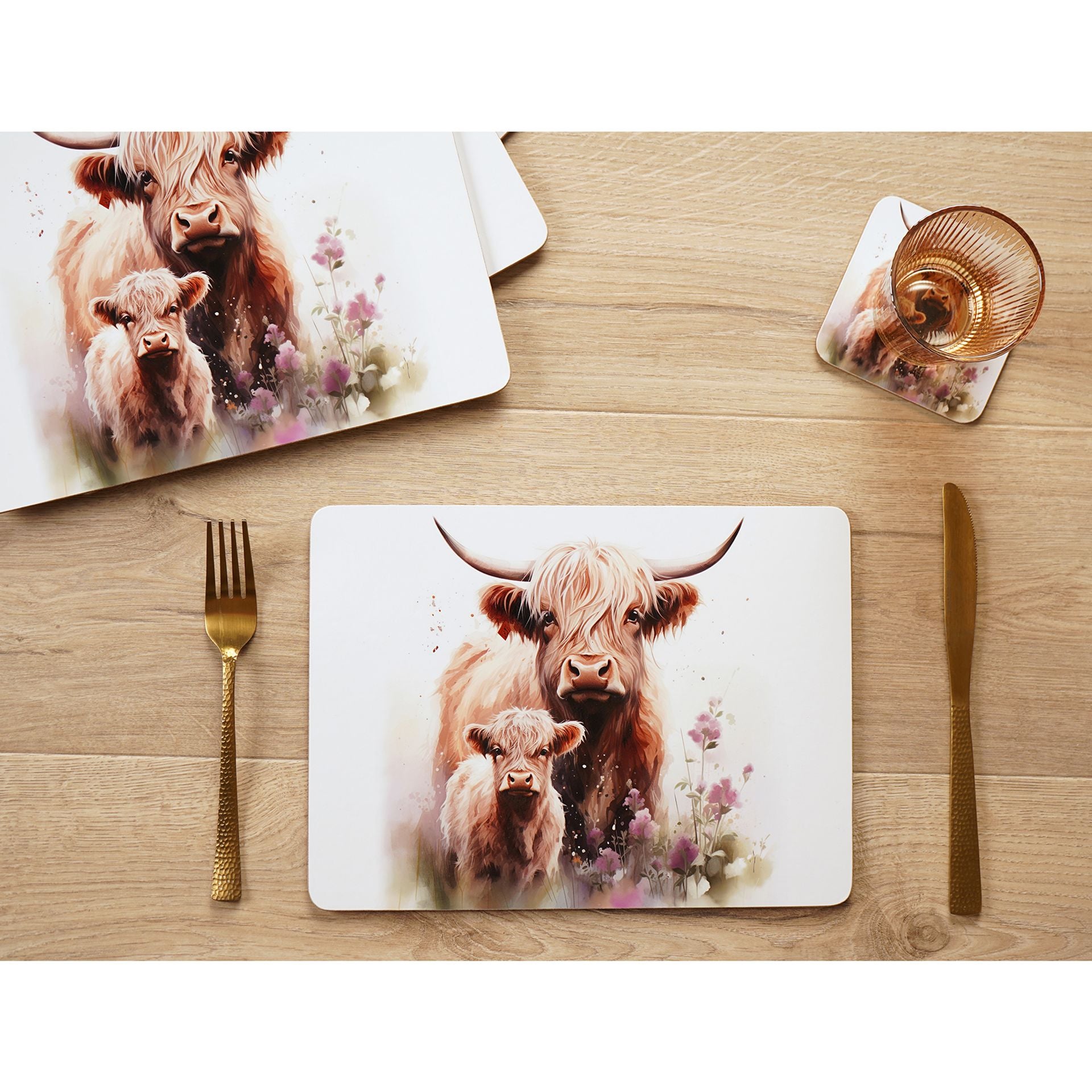 Country Living Highland Cow and Calf set of 4 Placemats